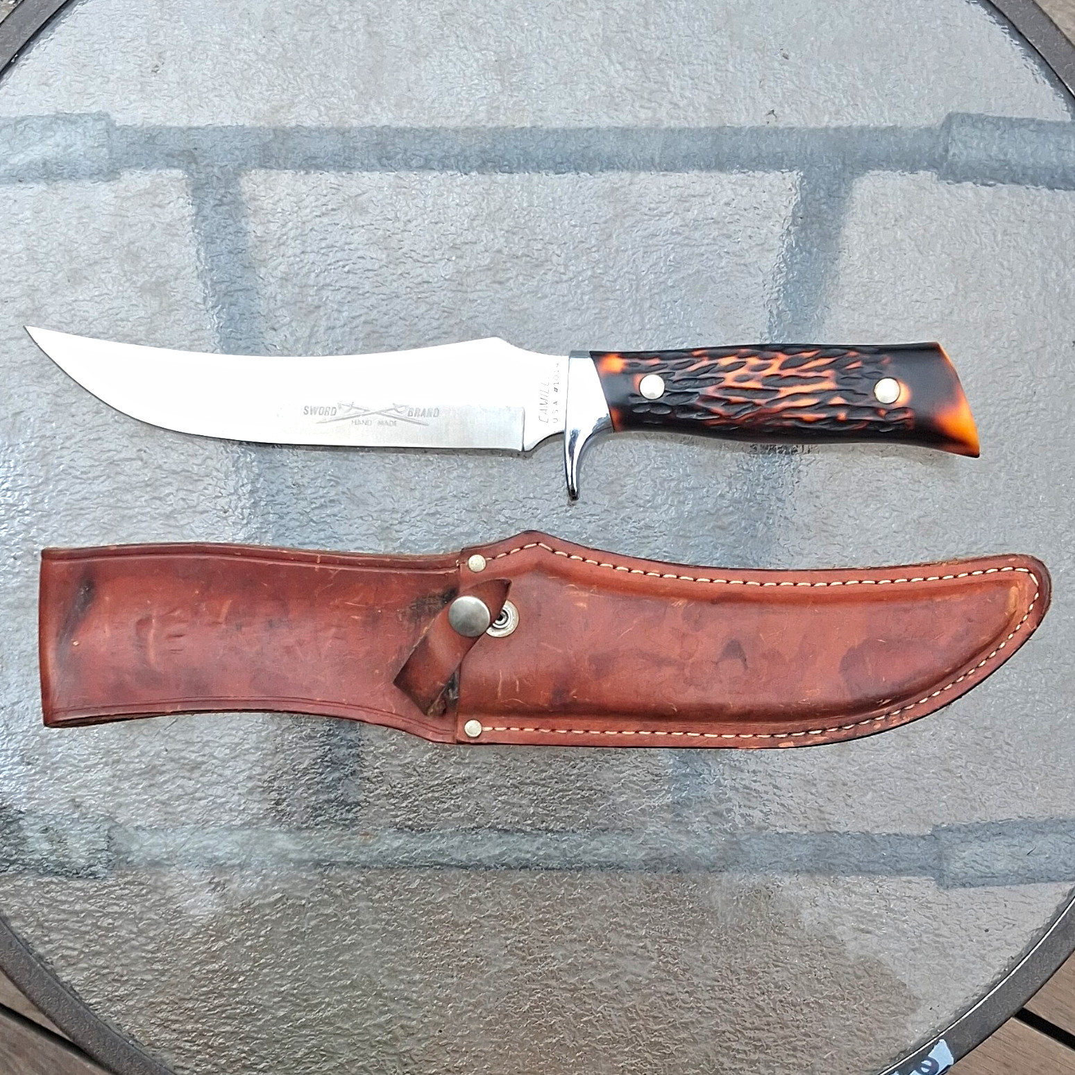 Vintage Camillus 1014 Sword Brand Hunting Knife USA Derlin Handle, EXCELLENT