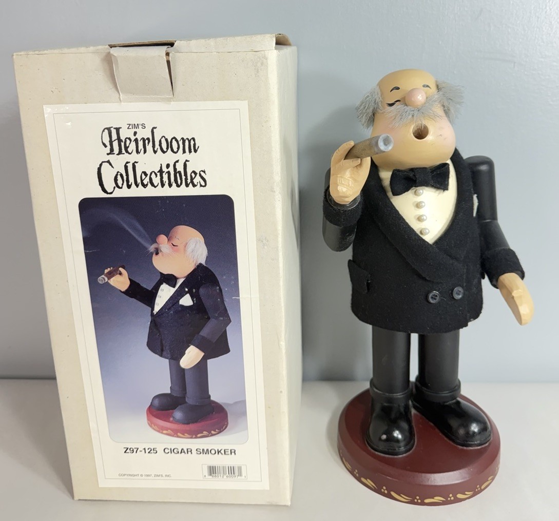 Zim\'s Heirloom Collectibles Vintage 1997 Cigar Smoker Wood Figurine 12\