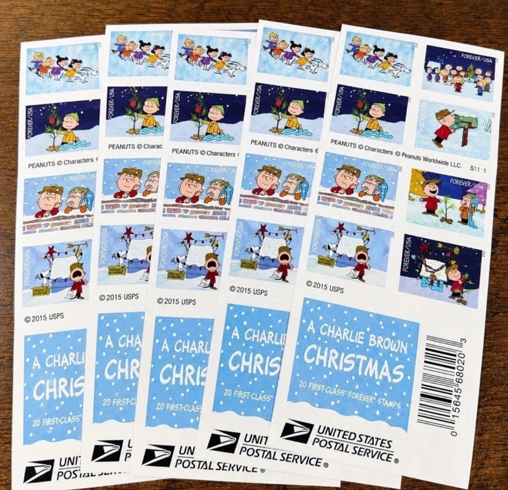 Forever Stamps – 2015 Christmas Charlie Brown – 5 Sheets of 20 – 100 Stamps