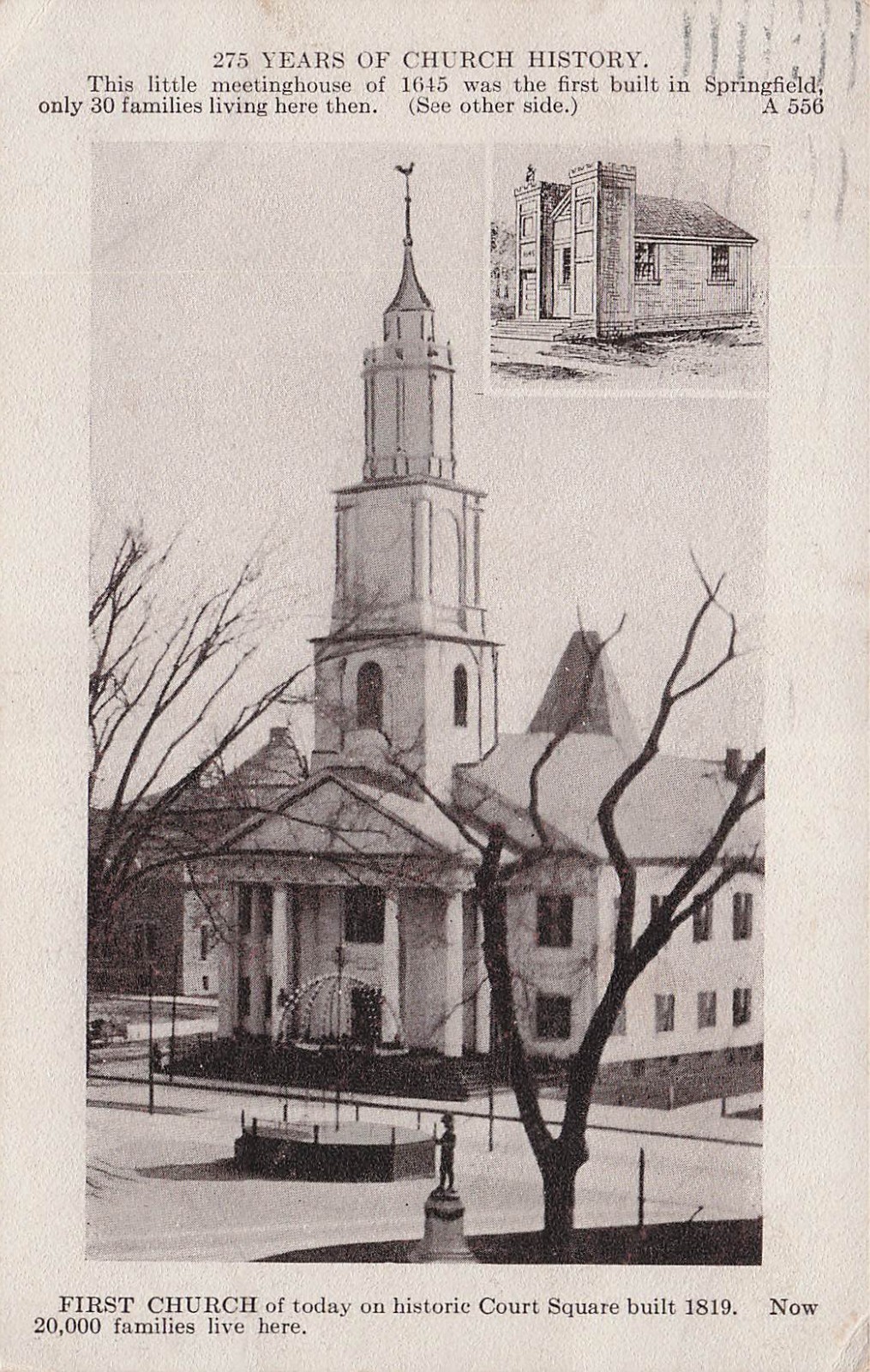 Springfield Massachusetts MA First Church Court Square Vtg Postcard 40A