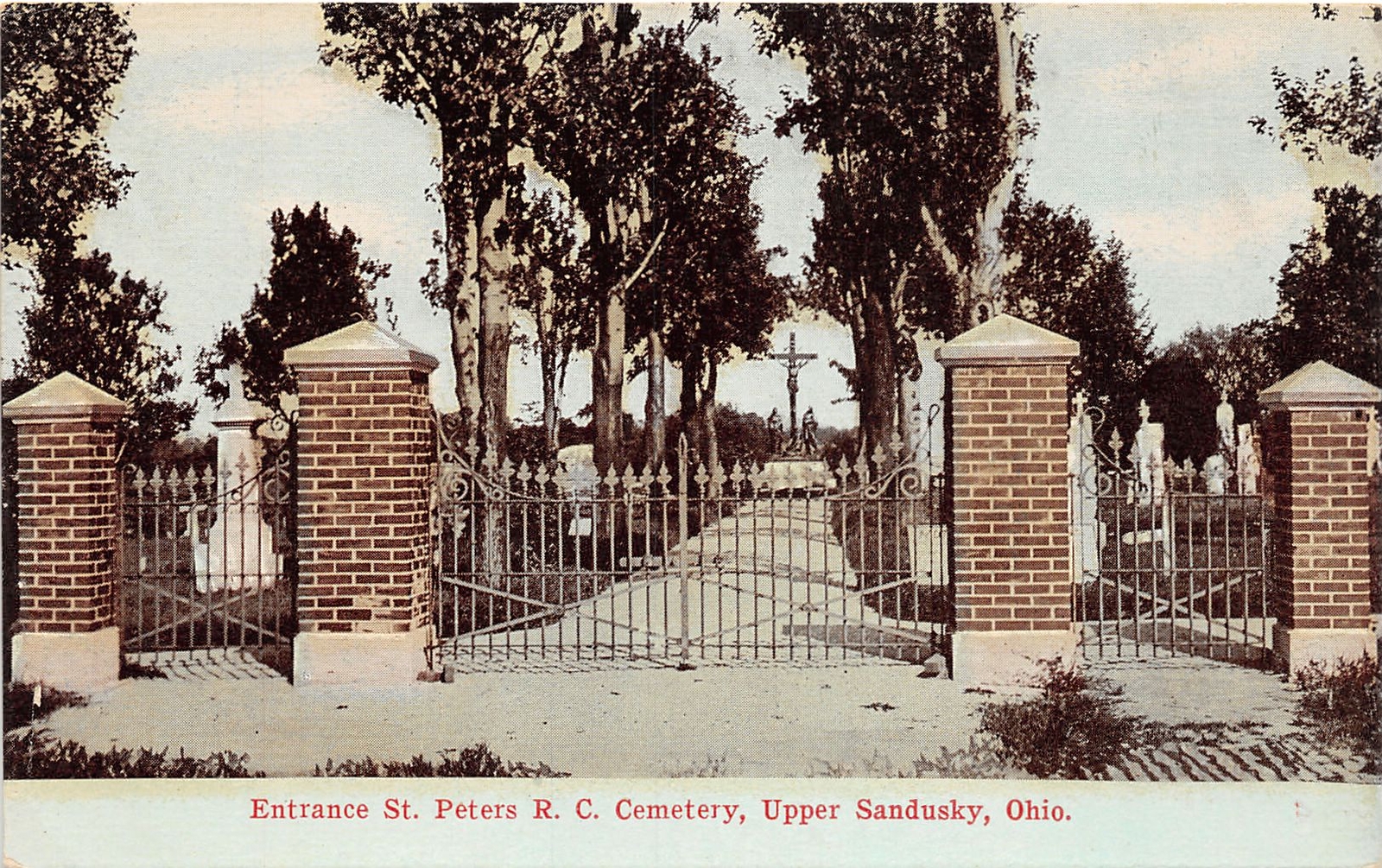 J70/ Upper Sandusky Ohio Postcard c1910 Entrance St Peters Cemetery 295 J70/ Upper Sandusky Ohio Postcard c1910 Entrance St Peters Cemetery 295