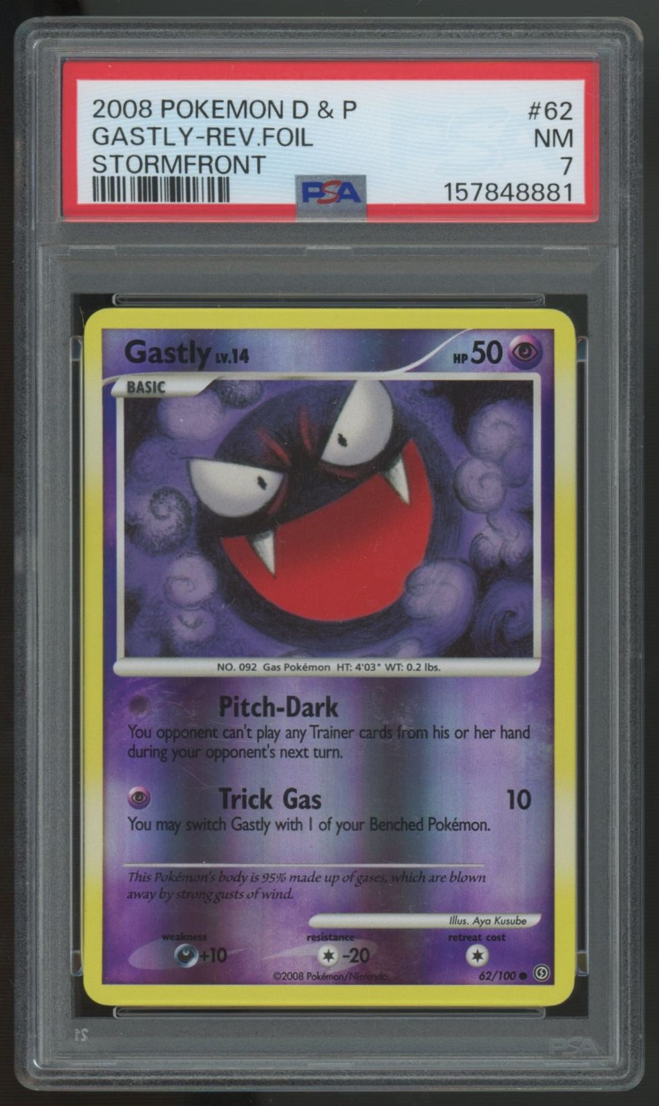2008 Pokemon Gastly Stormfront Reverse Holo #62 PSA 7