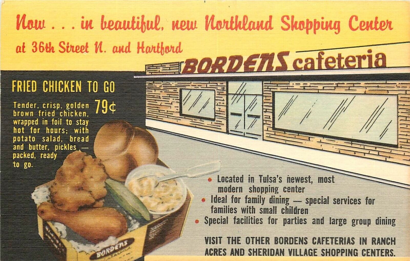 Postcard 1940s Oklahoma Tulsa Route 66 Borden's Northland Cafeteria OK24-2264