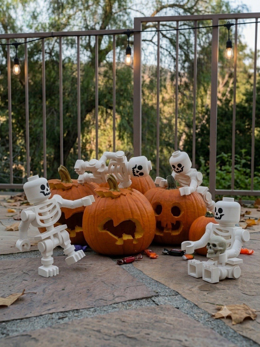 5 Giant Lego-like Skeleton Figures Halloween Decorations