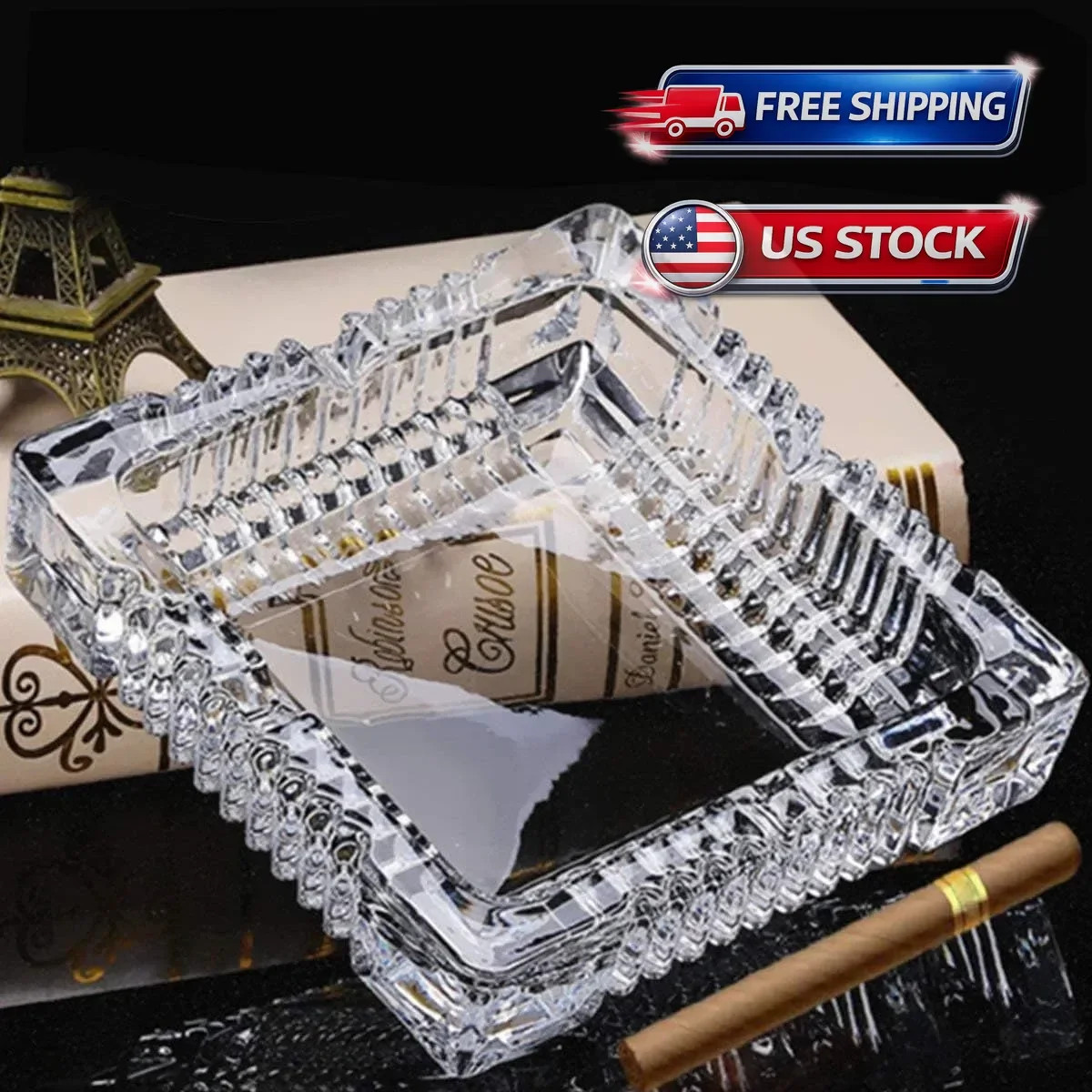 Vintage Cigar Ashtray Cut Glass Tobacciana Heavy Diamond Cut Art Glass Vintage Cigar Ashtray Cut Glass Tobacciana Heavy Diamond Cut Art Glass