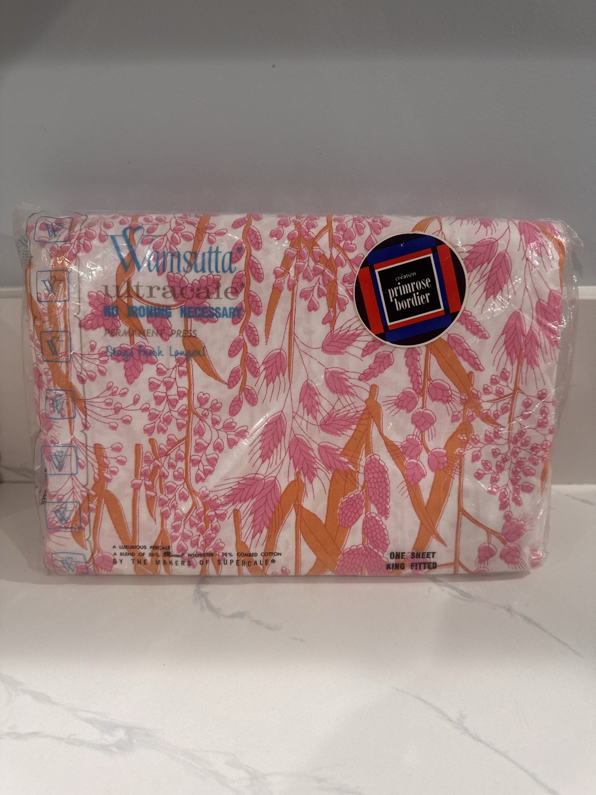 Vintage Wamsutta Ultracale King Fitted Sheet NIP Primrose Bordier Avoine Pink