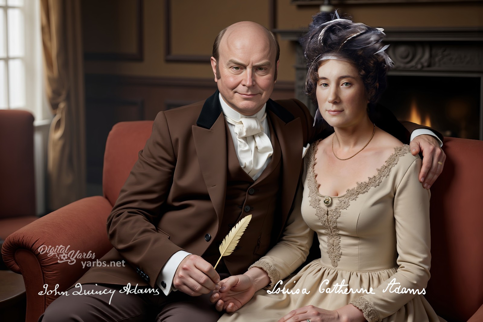 LOUISA ADAMS and President JOHN QUINCY ADAMS Postcard Made from Adams\' Life Mask