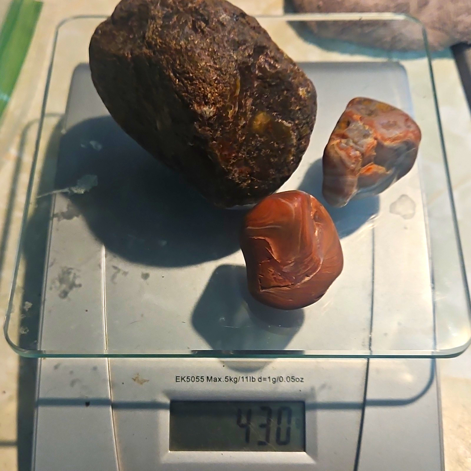 3pc Mixed Rough & Tumbled/Polished Mineral Stones Lot, 430g Total
