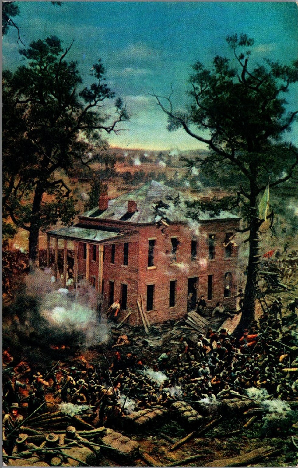 Civil War Battle of Atlanta GA 1864 Hurt House Plastichrome Postcard