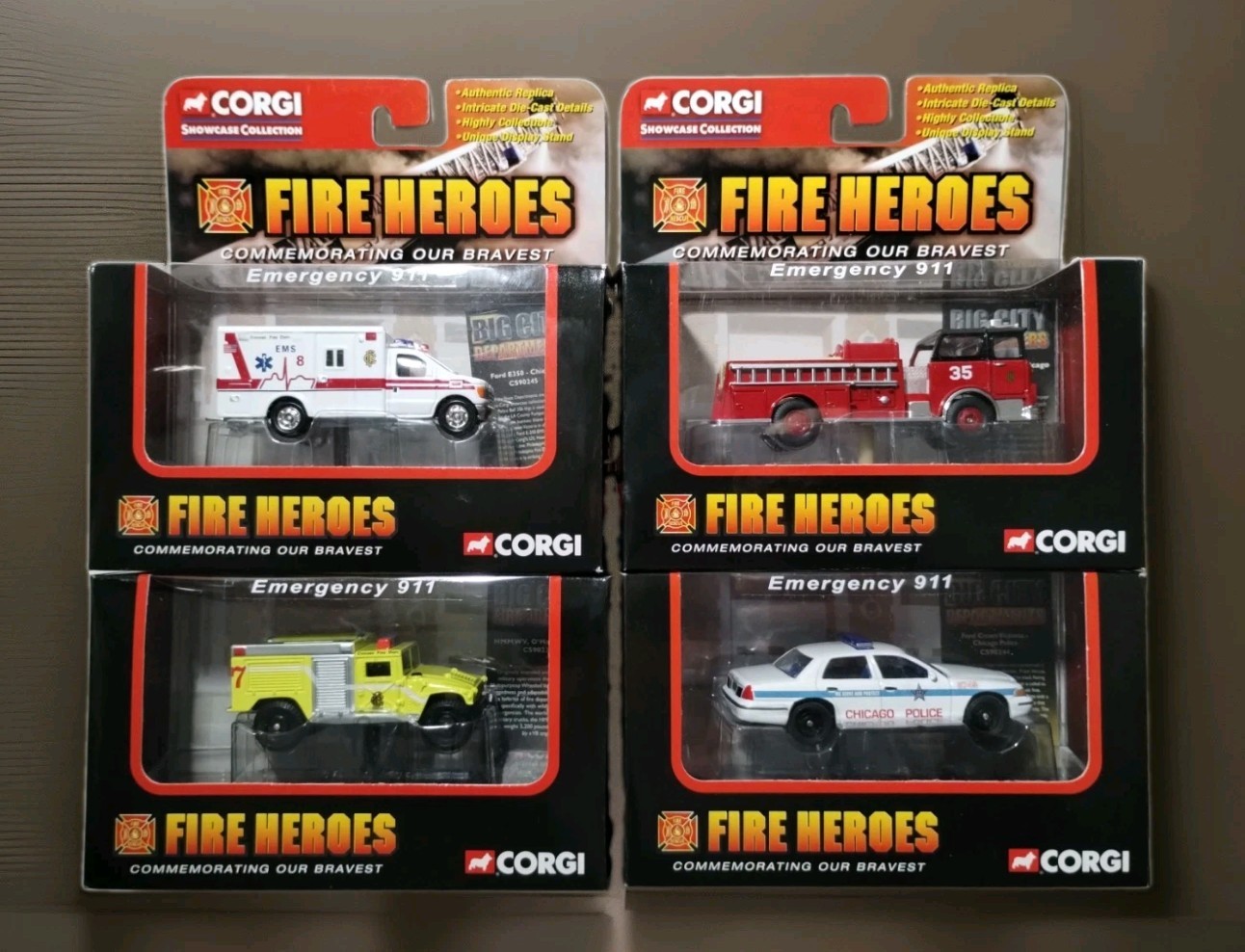 4 Corgi Showcase Collection Fire Heroes Chicago Rescue Pumper Police EMS Diecast