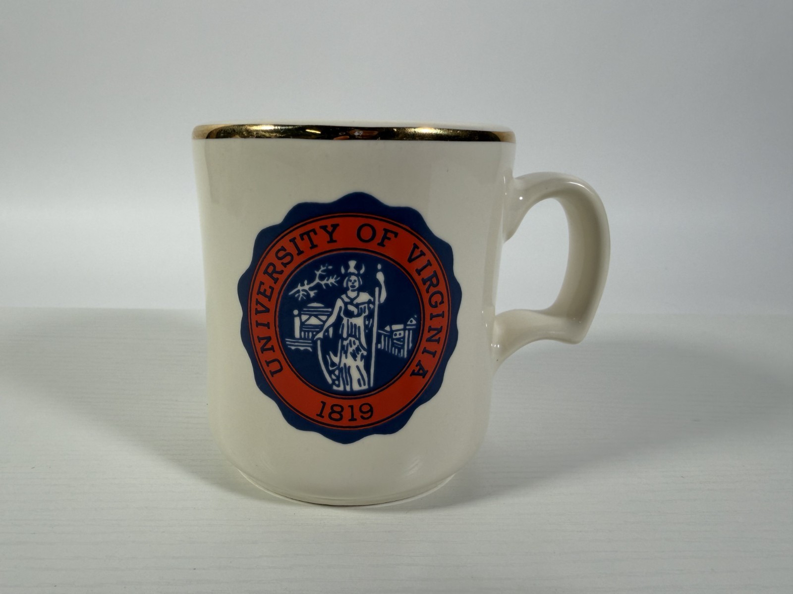 Vintage Ceramic Coffee Mug UVA Virginia Cavaliers White - Gold Accent (Clean)