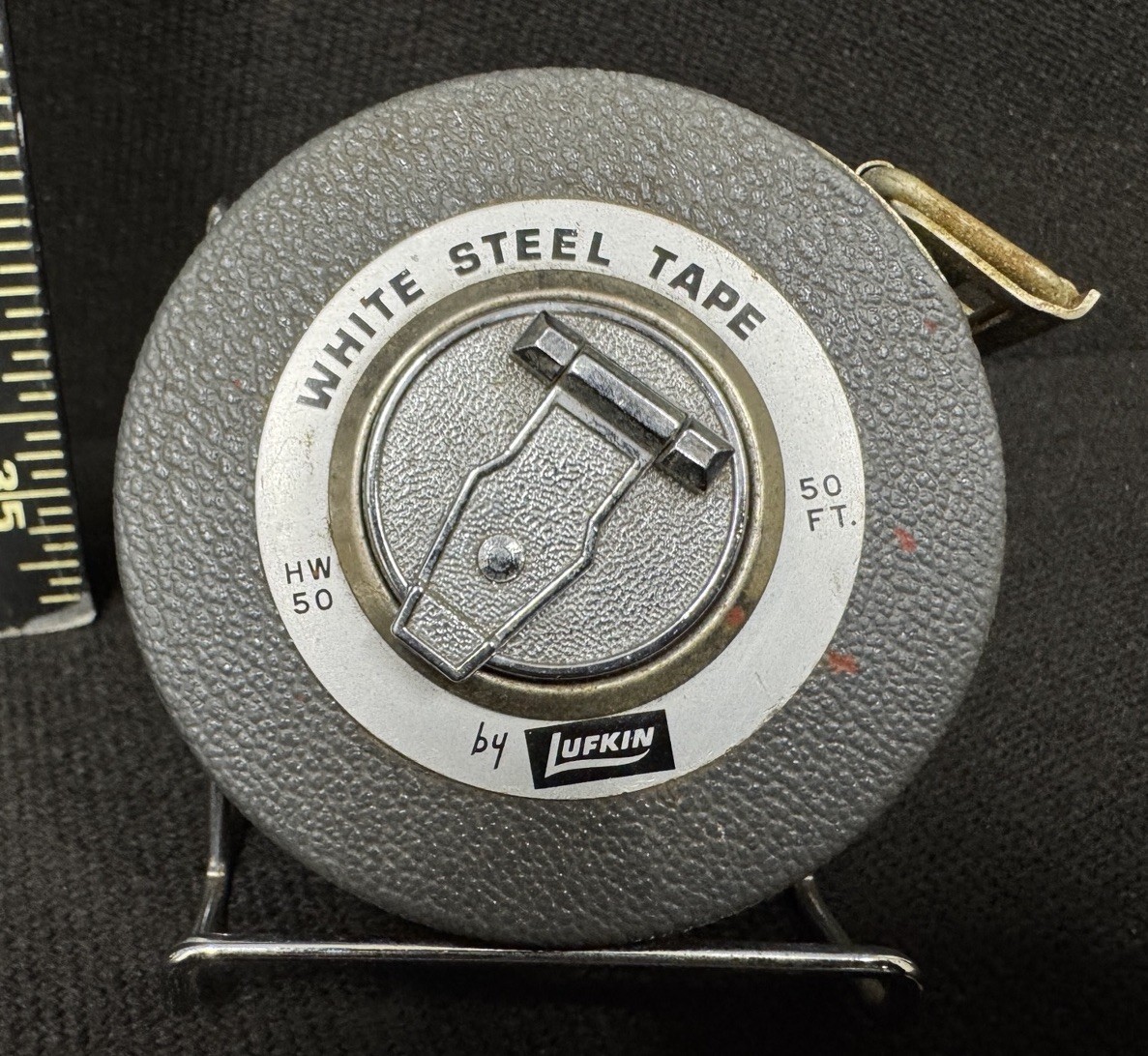 Vintage Lufkin HW50 50 Ft White Steel Tape Measure Hand Crank Made USA Vintage Lufkin HW50 50 Ft White Steel Tape Measure Hand Crank Made USA