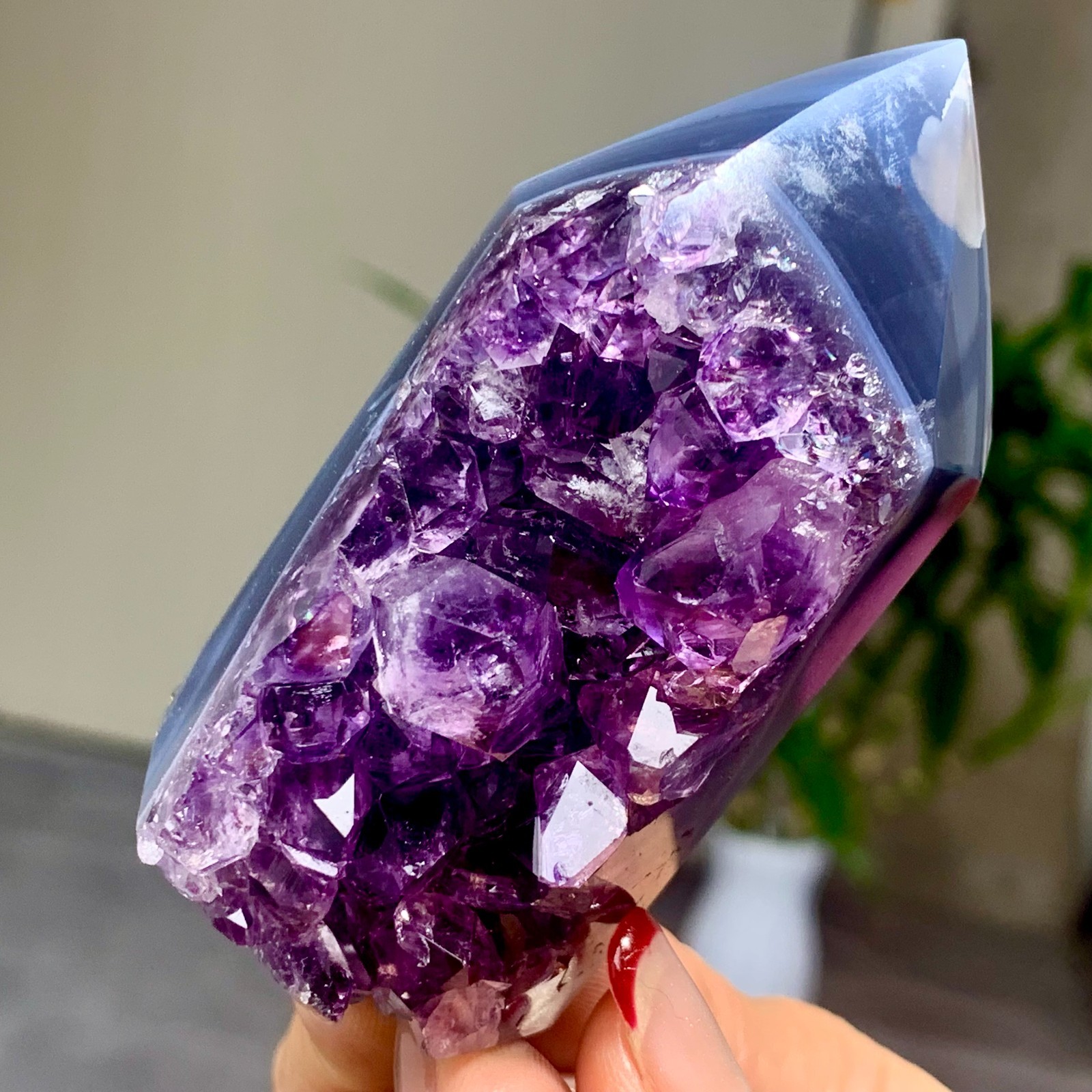 193G Natural Amethyst geode quartz cluster crystal specimen Healing D19