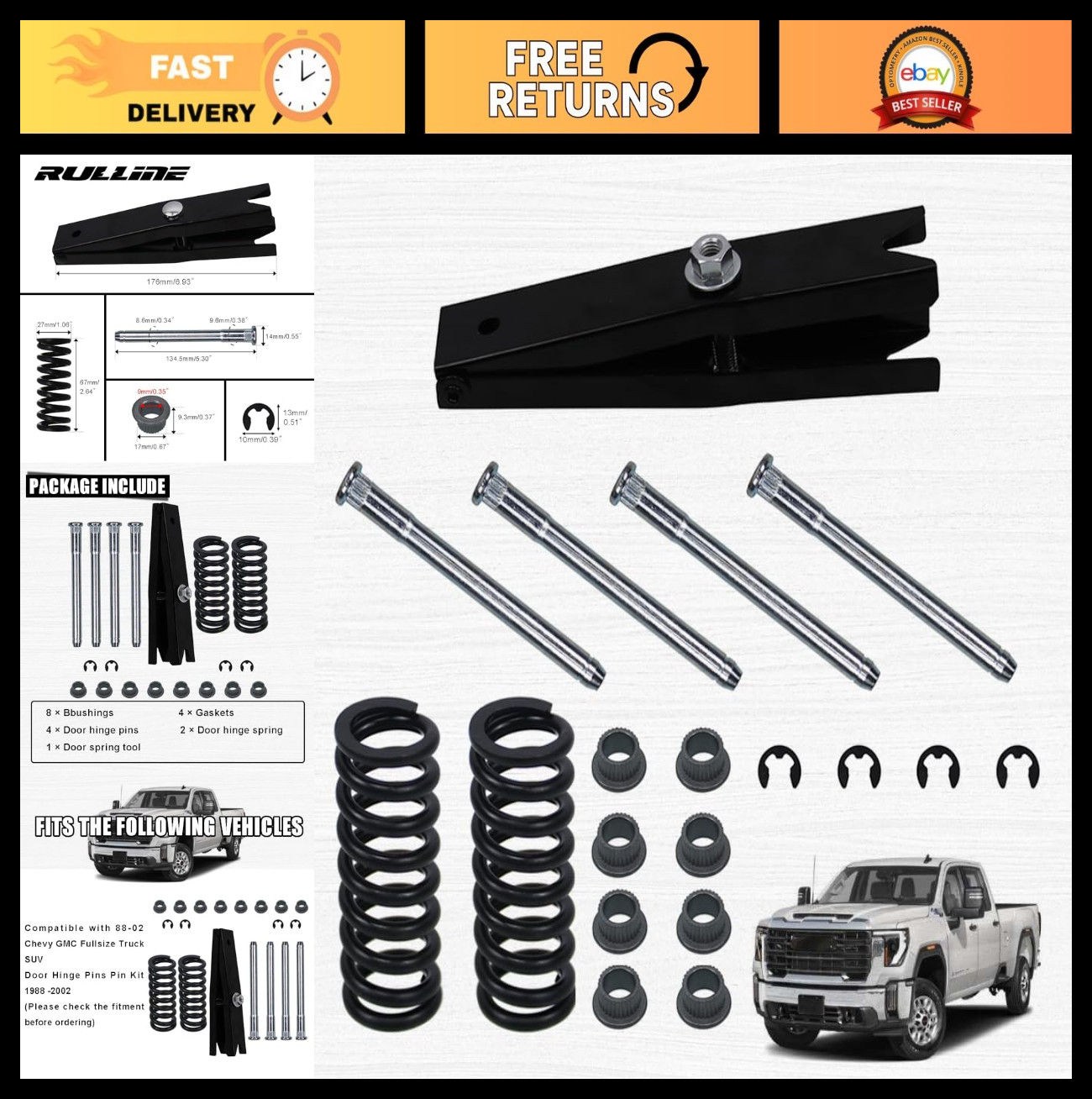 Complete Door Hinge Repair Kit for Chevy GMC - Pin, Bushing, Spring & Tool - Fit Complete Door Hinge Repair Kit for Chevy GMC - Pin, Bushing, Spring & Tool - Fit