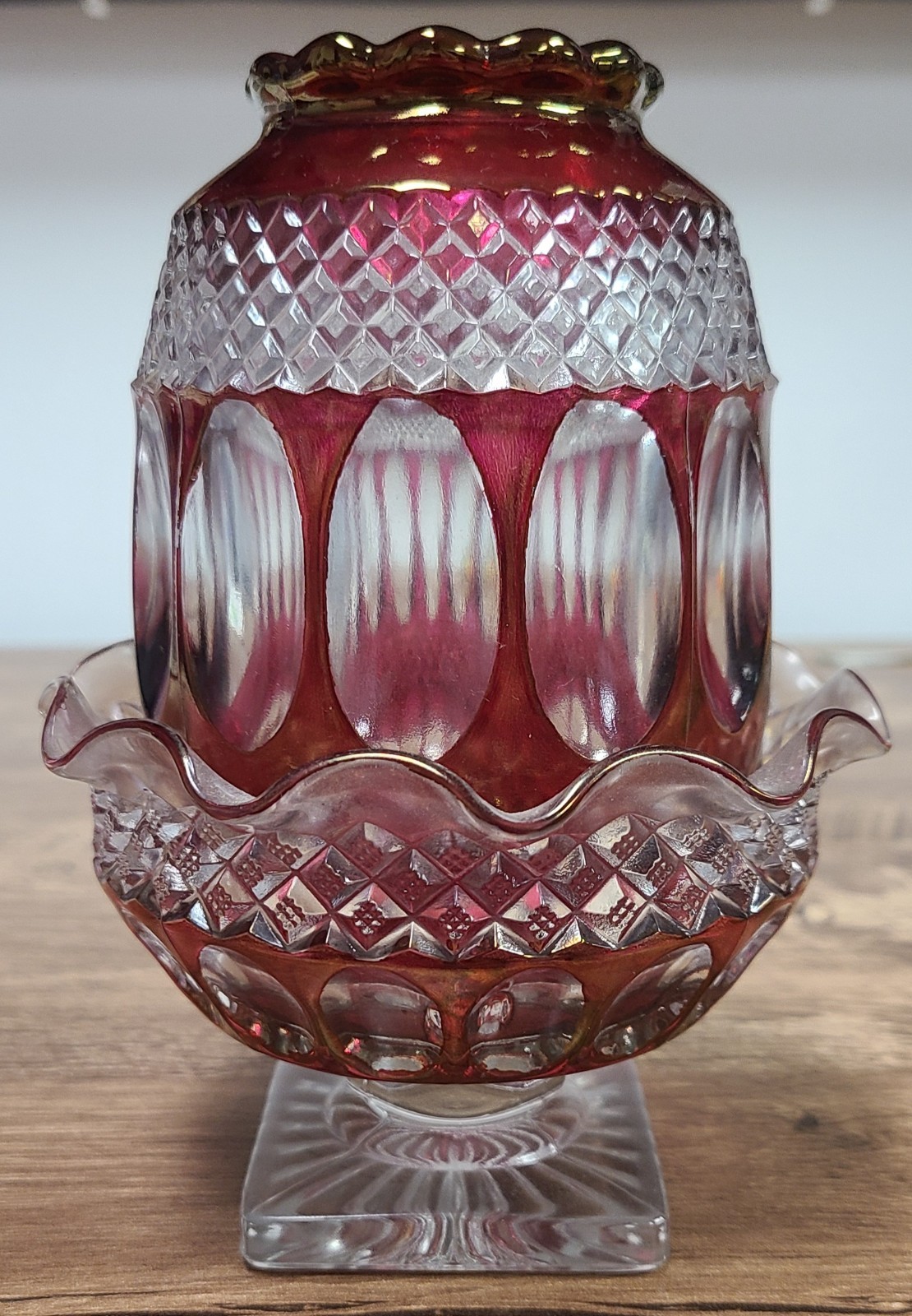 Ruby Red Flashed Fairy Lamp Candle Holder Westmoreland Wakefield Glass