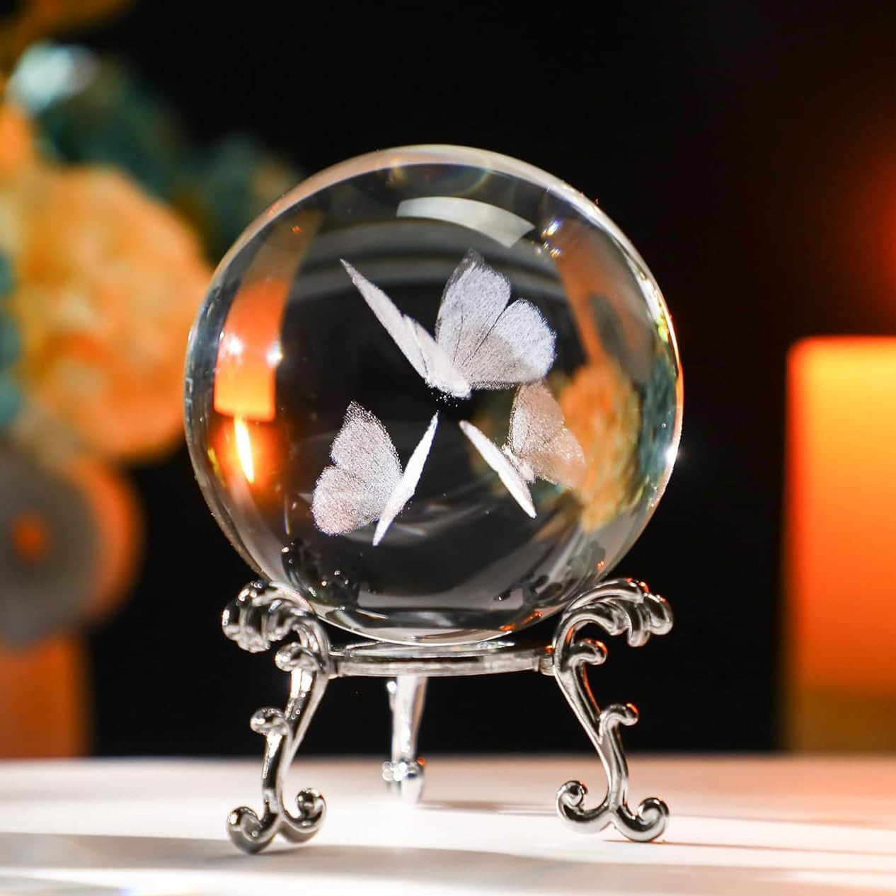 HDCRYSTALGIFTS 3D Butterfly Crystal Ball Paperweight 2.36In(60Mm) Glass Decorati