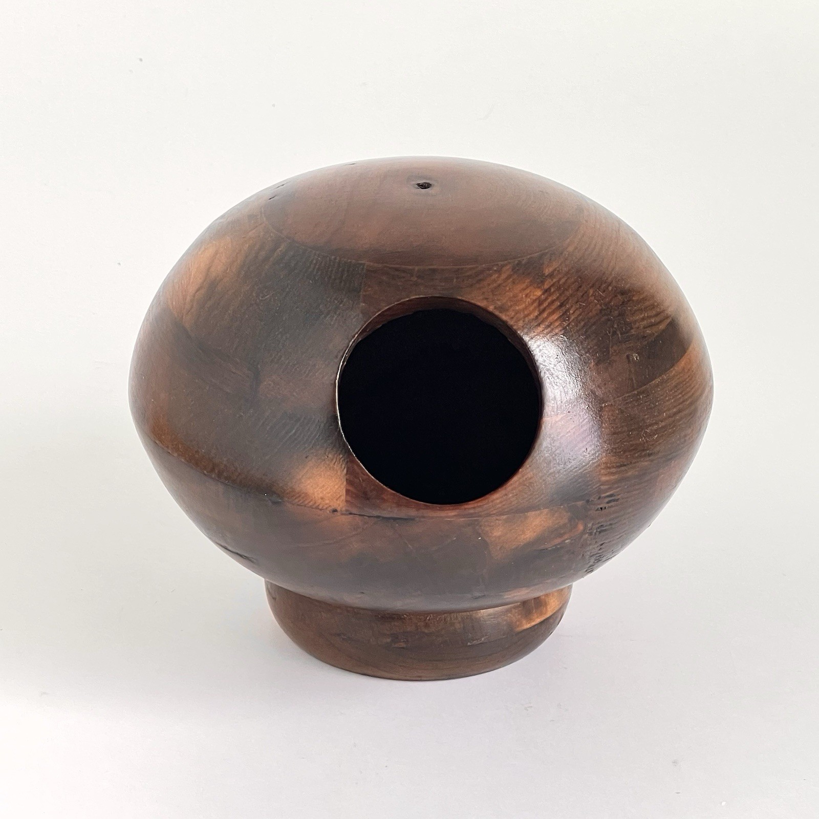 Vintage Mid-Century Danish Modern Teak Wood Orb Salt or Nut Bowl Boho Rustic