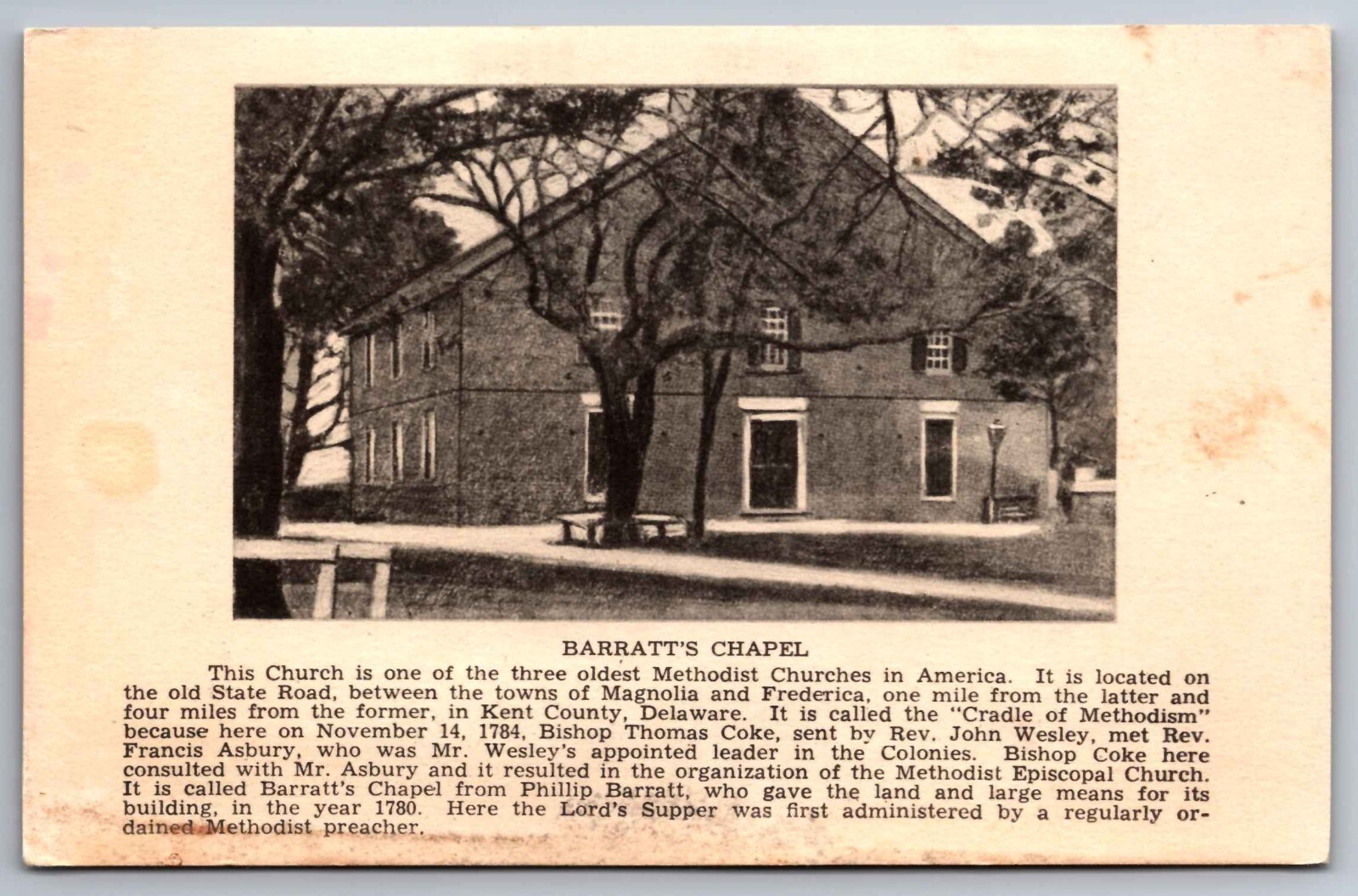 Postcard Barratt's Chapel Frederica Kent County Delaware   A 16