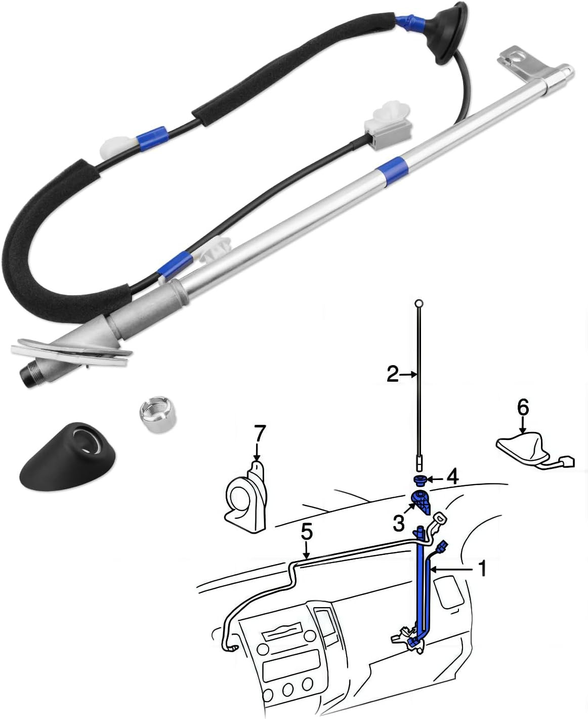 Manual Antenna Assembly for Toyota Tacoma 2005-2015 - Includes Antenna Base, Cov