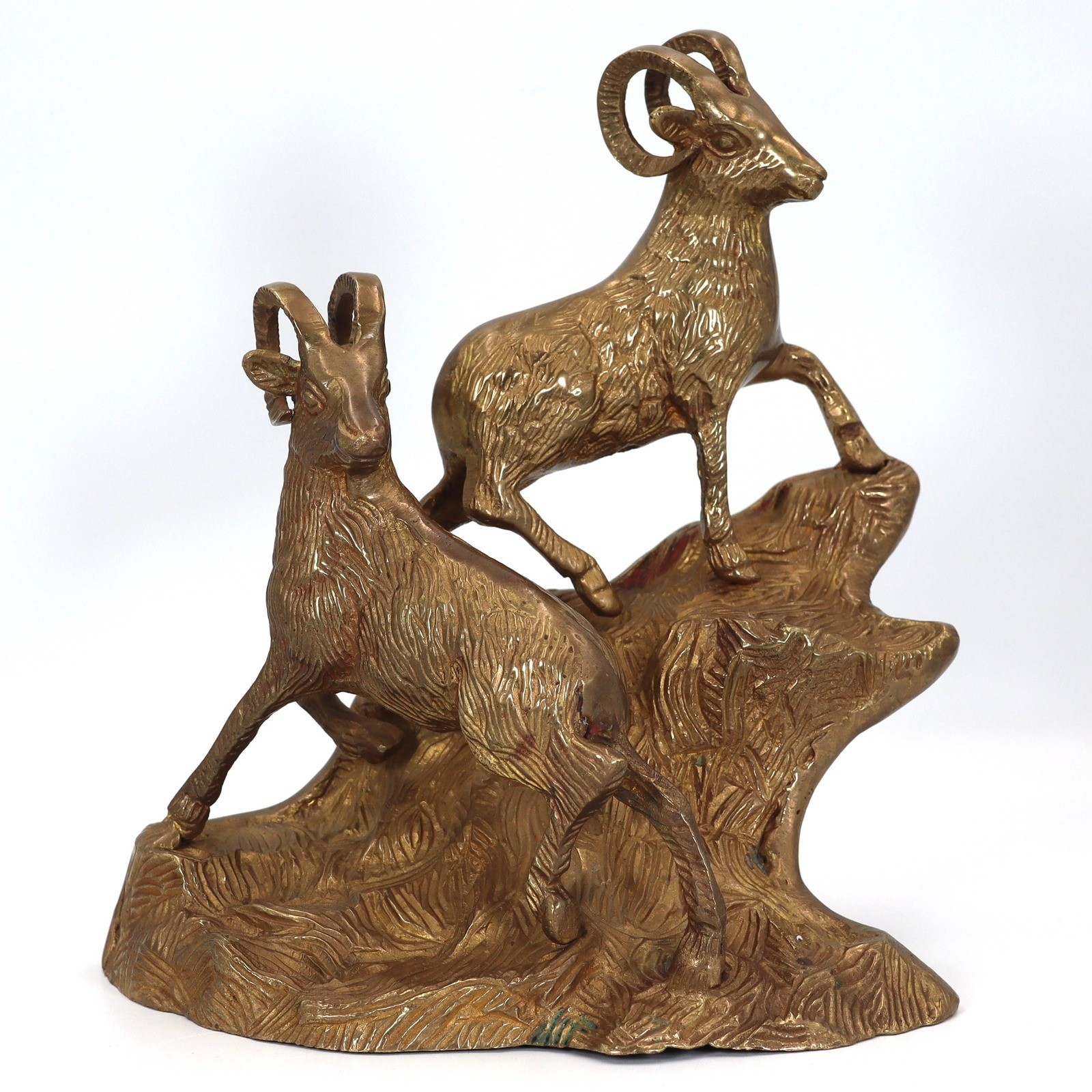VTG Brass Bighorn Sheep Rams Rocky Mountain Ledge Sculpture Heavy 7.25