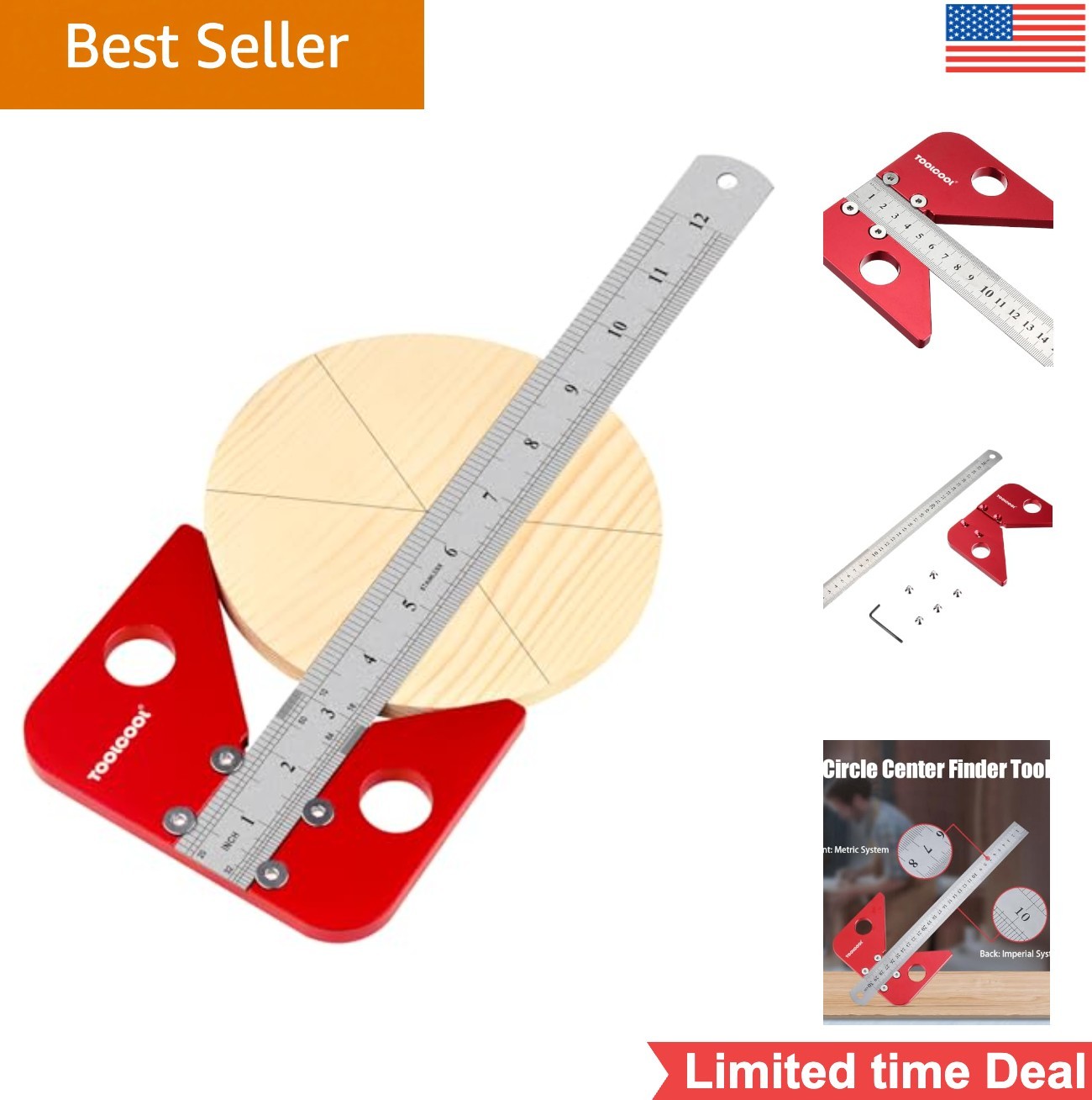 Circle Center Finder Tool Lathe Marking Aluminum Alloy 12 Inch Ruler Woodworking