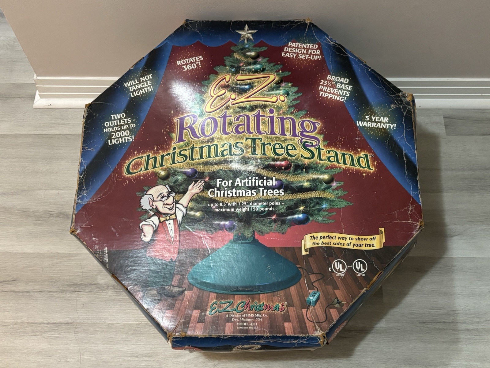 EZ Rotating Christmas Tree Stand Rotates Full 360 Degrees With 2 Light Outlets 