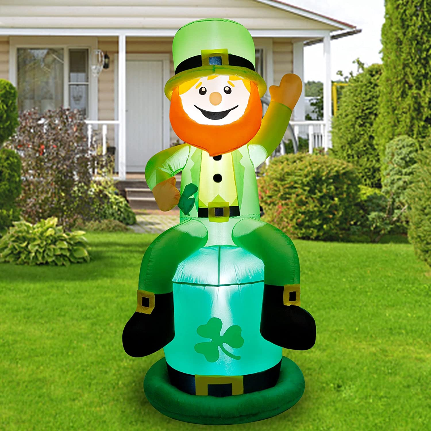 5FT St. Patrick'S Day Inflatable Leprechaun, Blow up Leprechaun Shamrock Outdoor