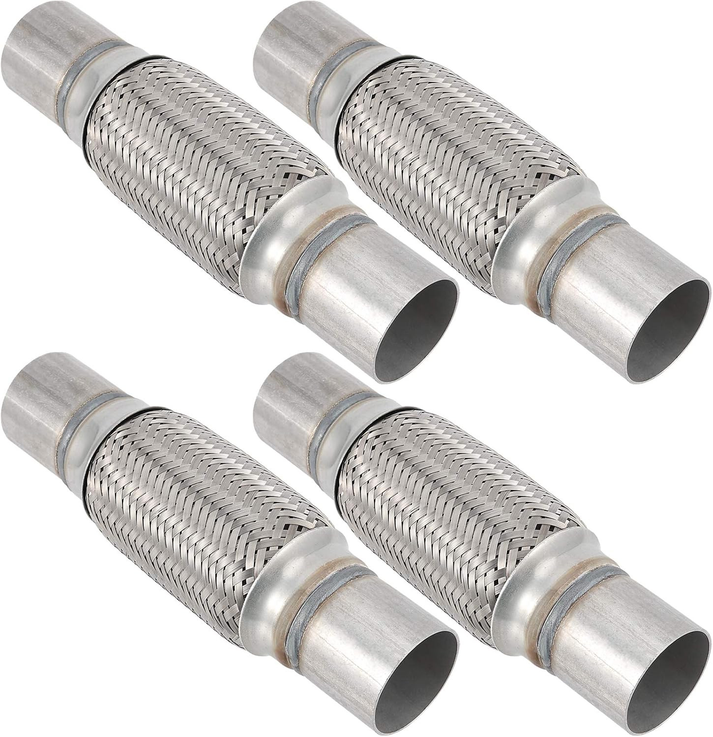 4 Pack 2 X 6 Inches Stainless Steel Heavy Duty Exhaust Flex Pipe, Double Braid E