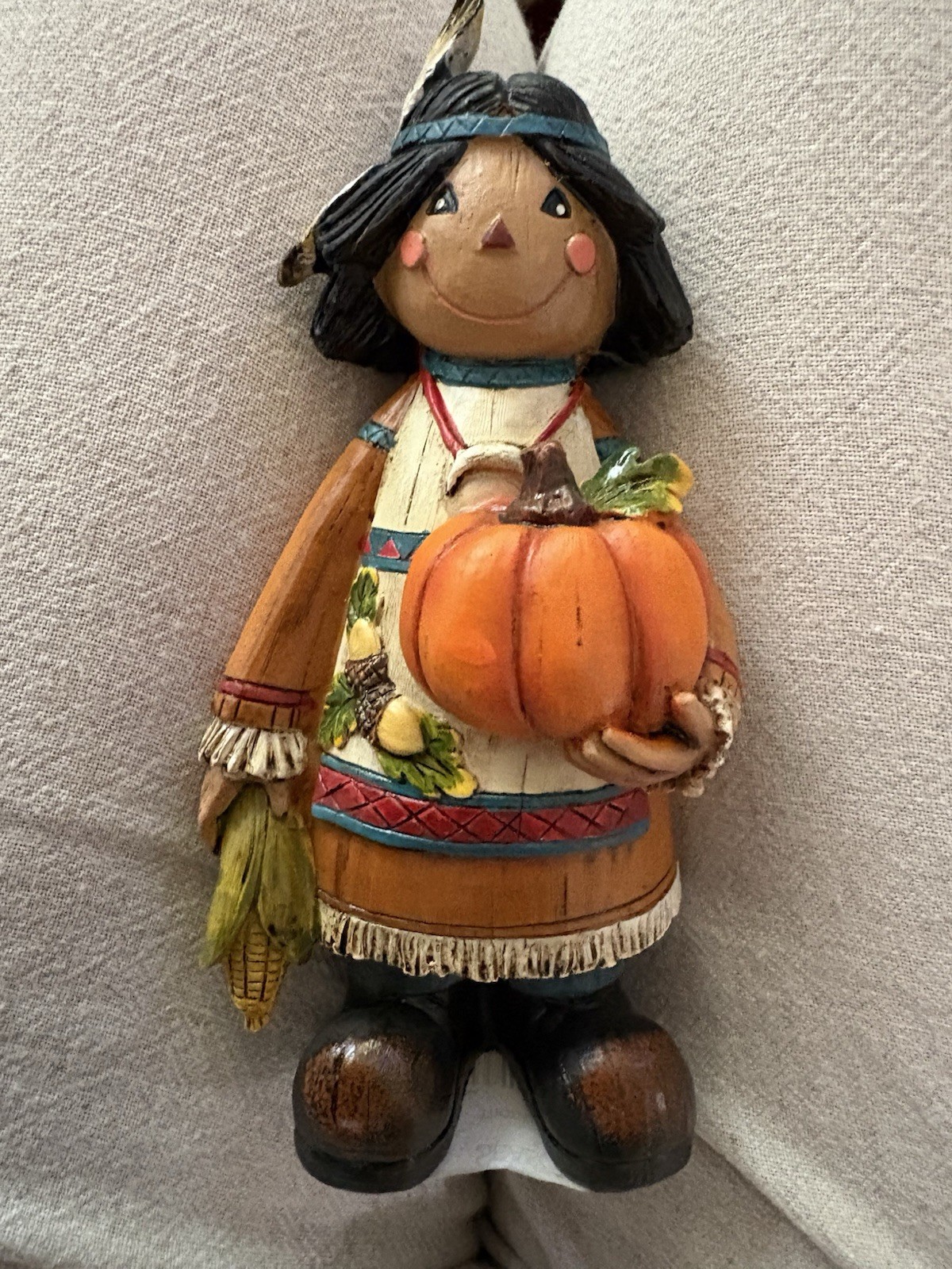 2015 Seasons by Nicole Thanksgiving Native American Girl Pumpkin Figurine