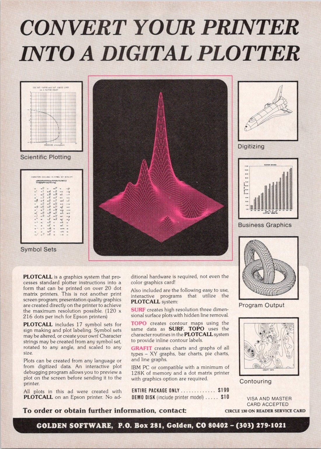 Golden Software PLOTCALL Vintage Magazine Ad IBM PC Graphics 1980s Golden Software PLOTCALL Vintage Magazine Ad IBM PC Graphics 1980s