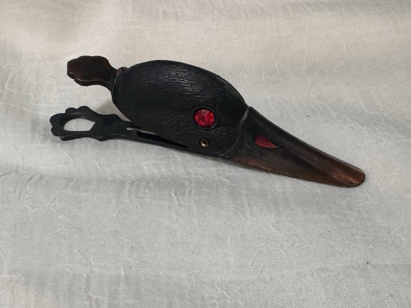 Antique Victorian Brass Duck Head & Red Eyes Wall Mount Paper Holder Made Japan