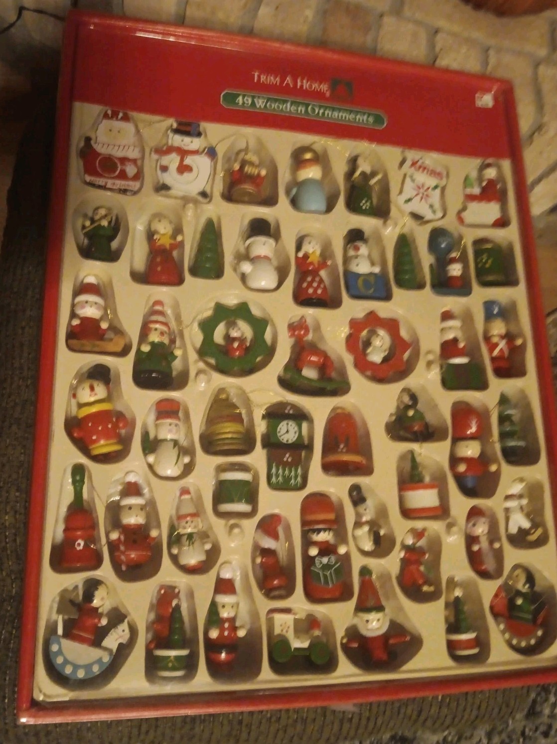 Vintage Kmart Christmas Trim A Tree 49 Piece Wooden Ornaments Original Box