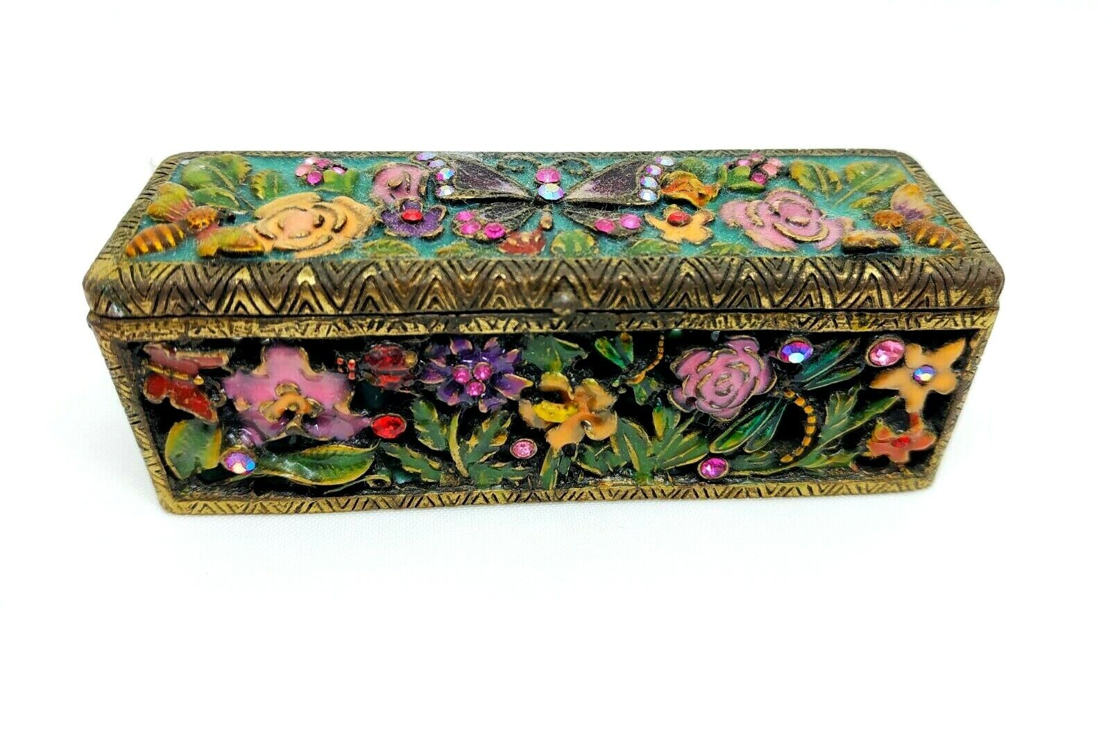 Vintage Decorative Metal Lipstick box Spectacular Enamel Work.