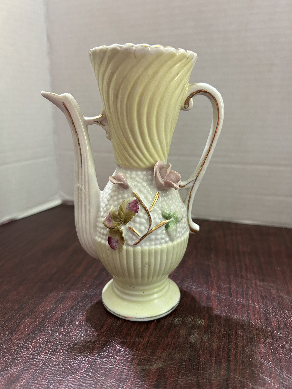 Pink Rose Bud Vase White China Pitcher Bud Vase Vintage