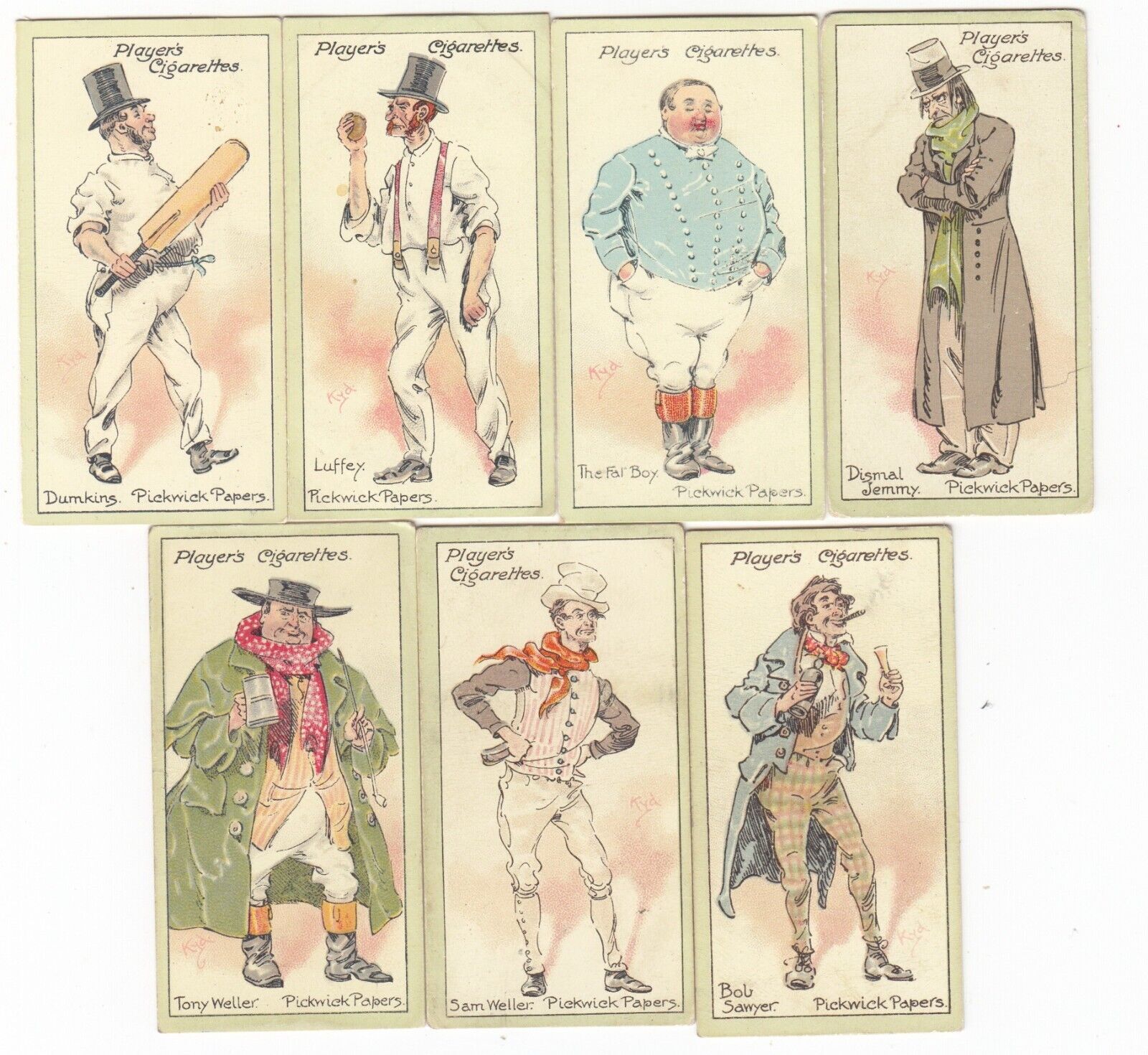 7 1923 CHARLES DICKENS Cards PICKWICK PAPERS Cricket Dumking Luffey The Fat Boy