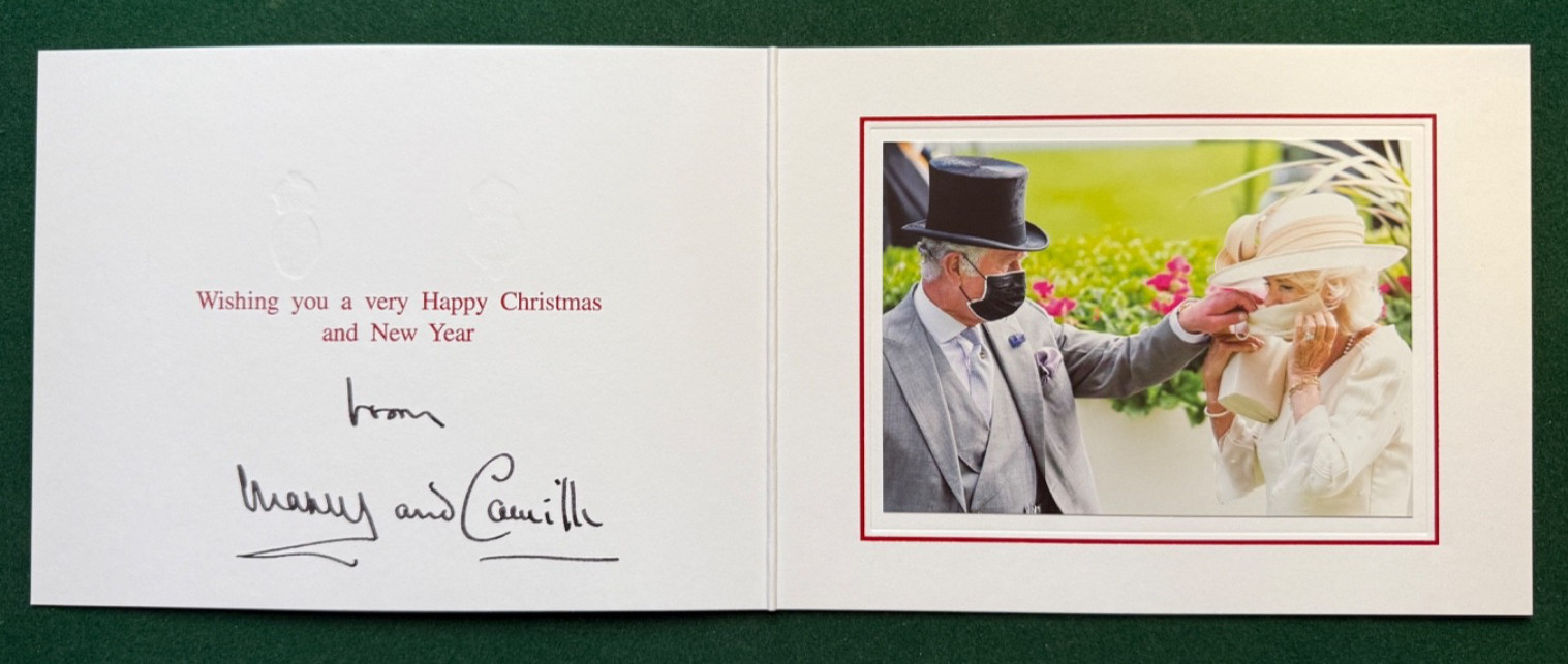 Antique Signed Christmas Card Prince Charles Camilla Duke Duchess Cornwall
