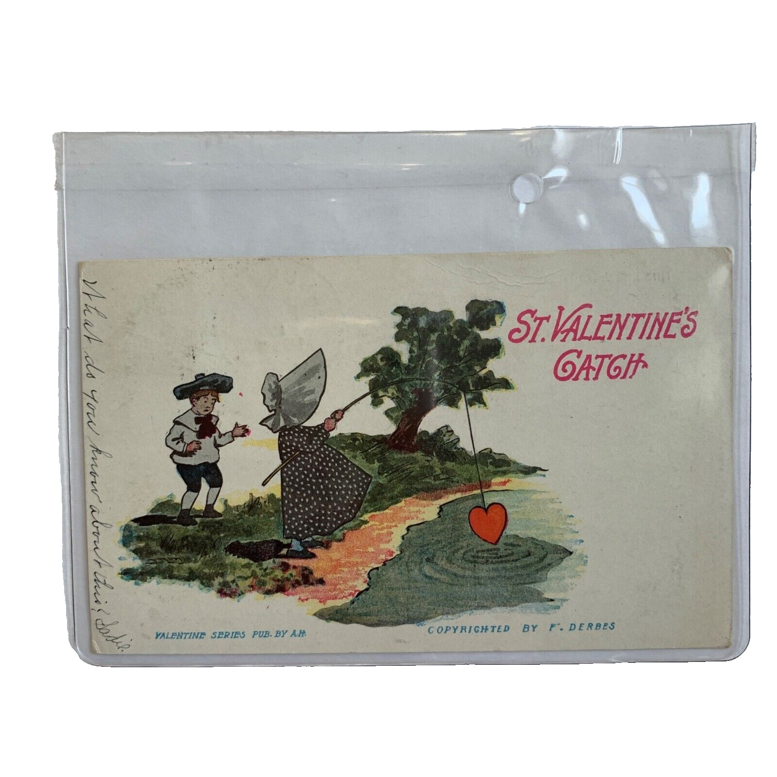 1910 Antique Valentine\'s Day Postcard St. Valentine\'s Catch Heart Fishing