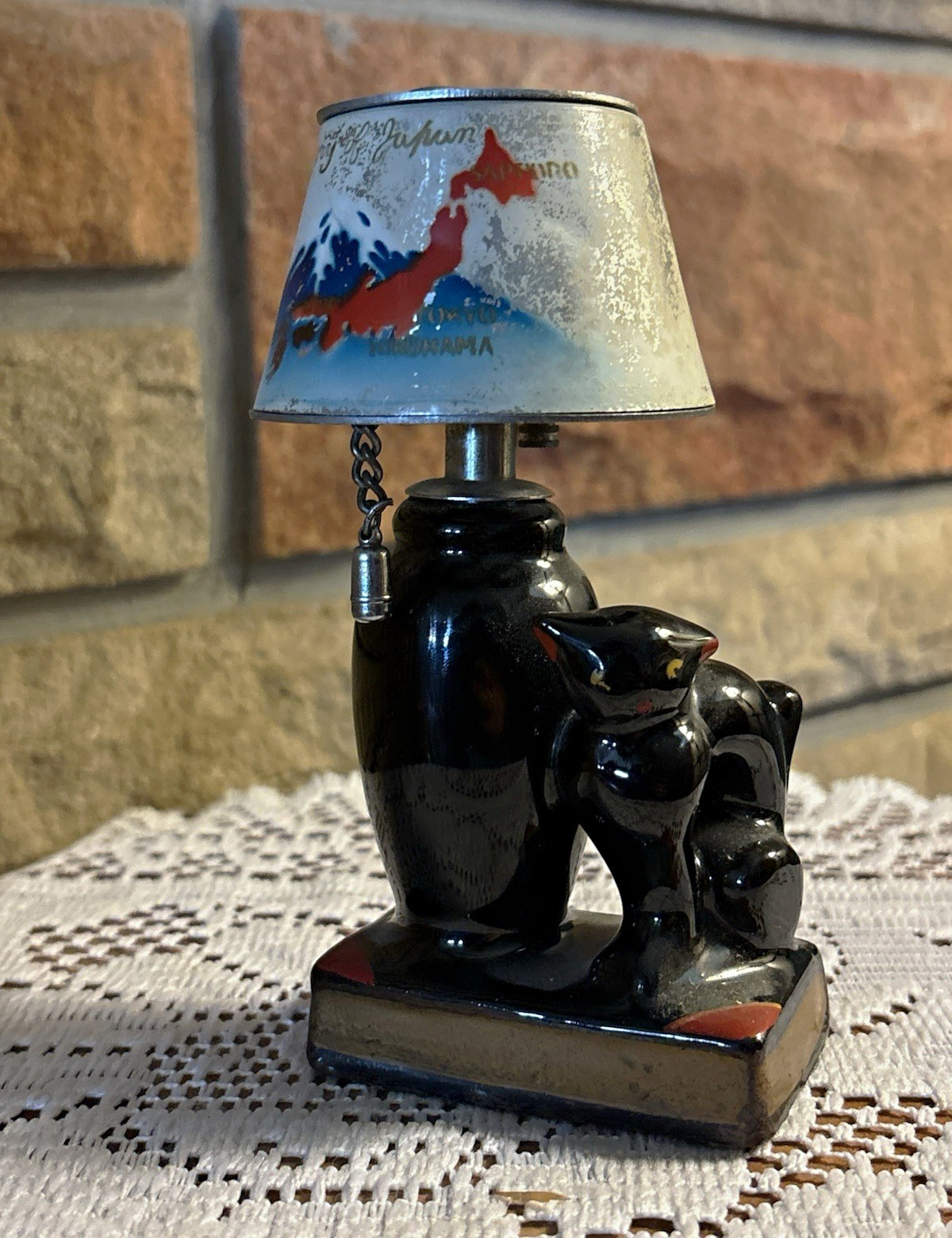 Vintage 1950s Japan Black Cat Table Lighter Memory of Japan Mt Fuji MCM Kitsch Vintage 1950s Japan Black Cat Table Lighter Memory of Japan Mt Fuji MCM Kitsch