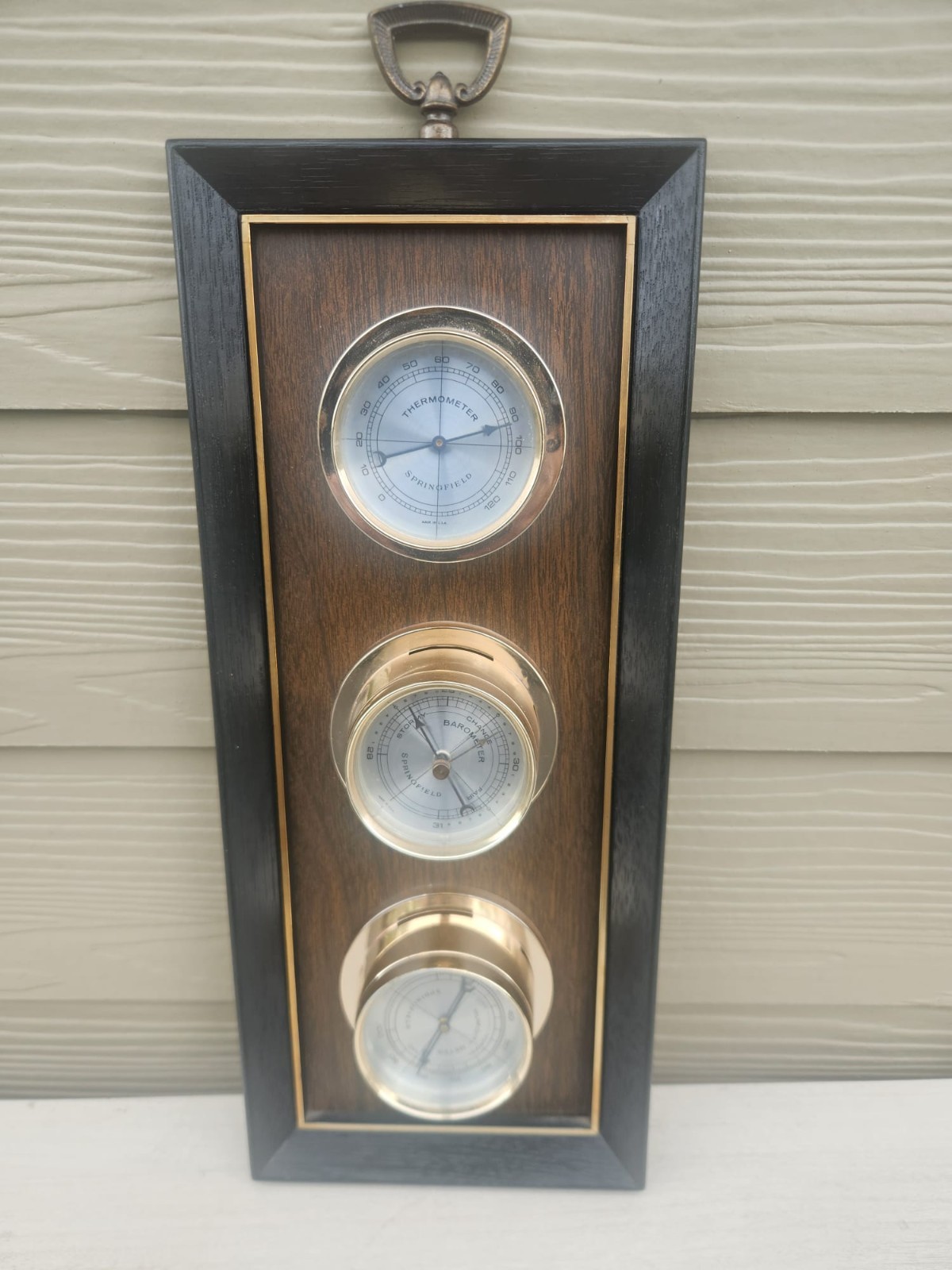 Vintage Springfield 3 In 1 Wall Weather Station Thermometer Barometer Humidity W