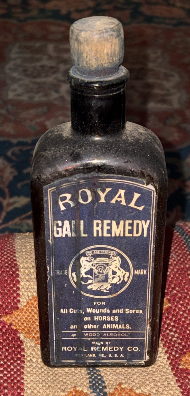 Antique RARE Royal Gall Remedy Medicine Bottle w Cork Portland Maine Vet Horse