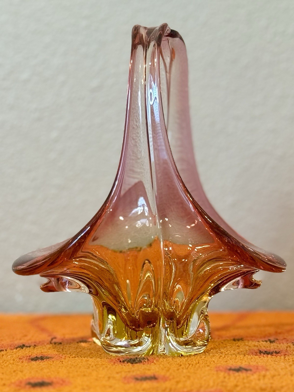 Vintage Amberina Art Glass Basket Red to Amber Handblown Decor Piece MCM Decor Vintage Amberina Art Glass Basket Red to Amber Handblown Decor Piece MCM Decor