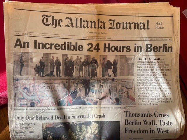 Atlanta Journal November 10, 1989 Section A Only – Berlin Wall Falls – Historic Atlanta Journal November 10, 1989 Section A Only – Berlin Wall Falls – Historic