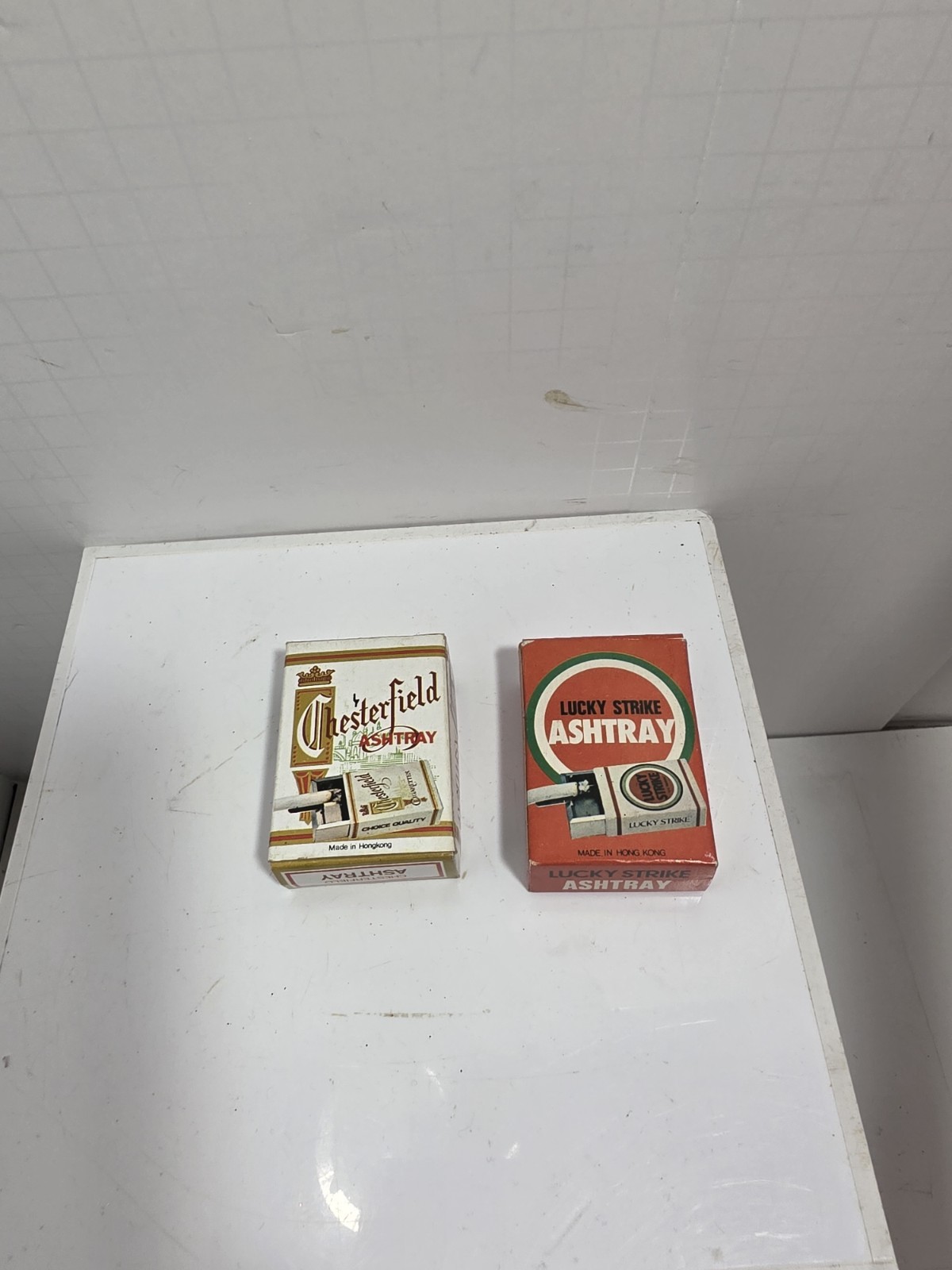 Vintage Lucky Strike & Chesterfield Cigarette Pack Ashtrays NOS Metal Vintage Lucky Strike & Chesterfield Cigarette Pack Ashtrays NOS Metal