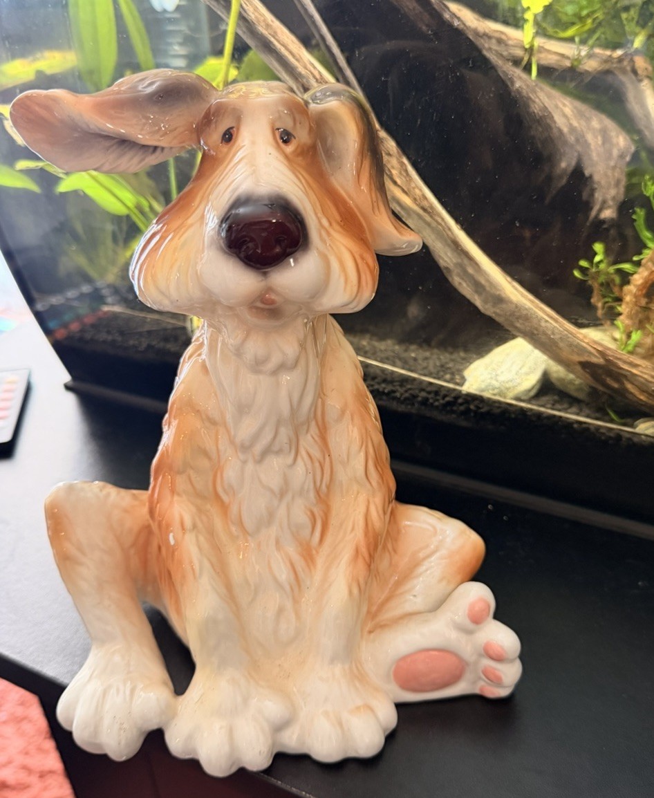 Vintage 1970s Ceramic Dog Figurine - Large Kitsch Floppy Ear Puppy Statue