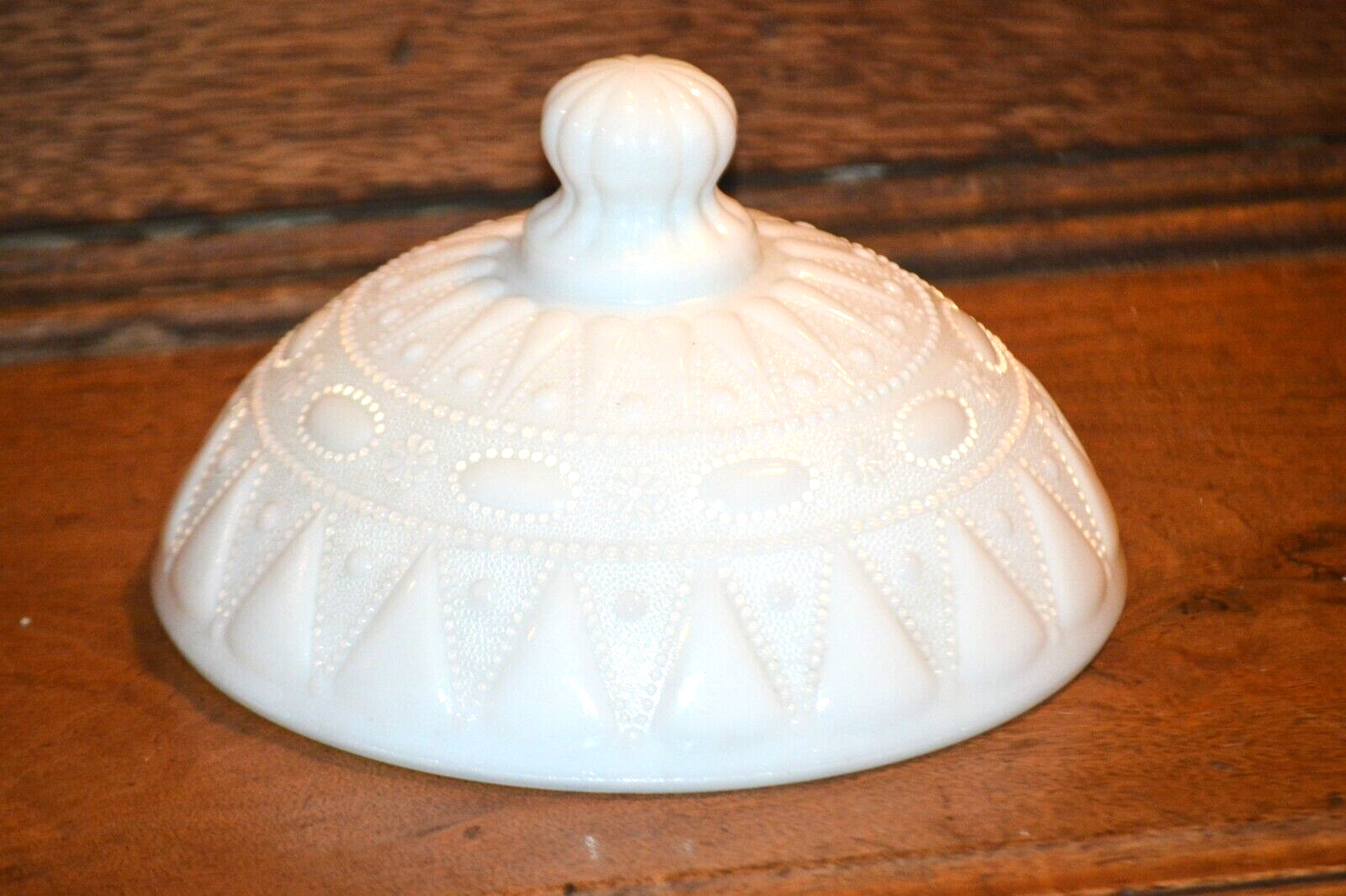 KEMPEL White Milk Glass Lace and Dewdrops LID ONLY Covered CANDY DISH Compote