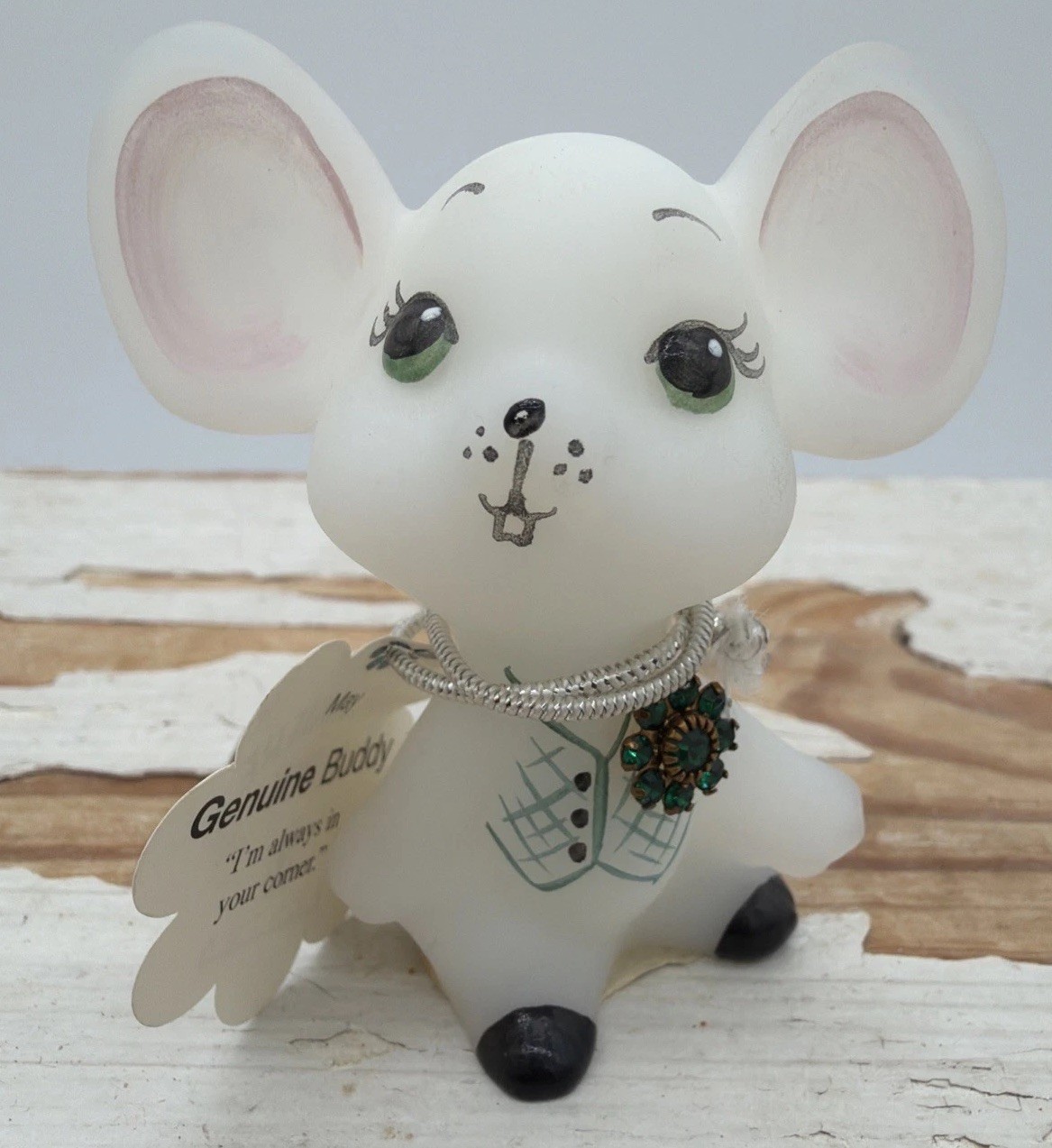 Fenton Boutonniere Buddy Mouse Hand Painted Glass Figurine (May - Emerald)