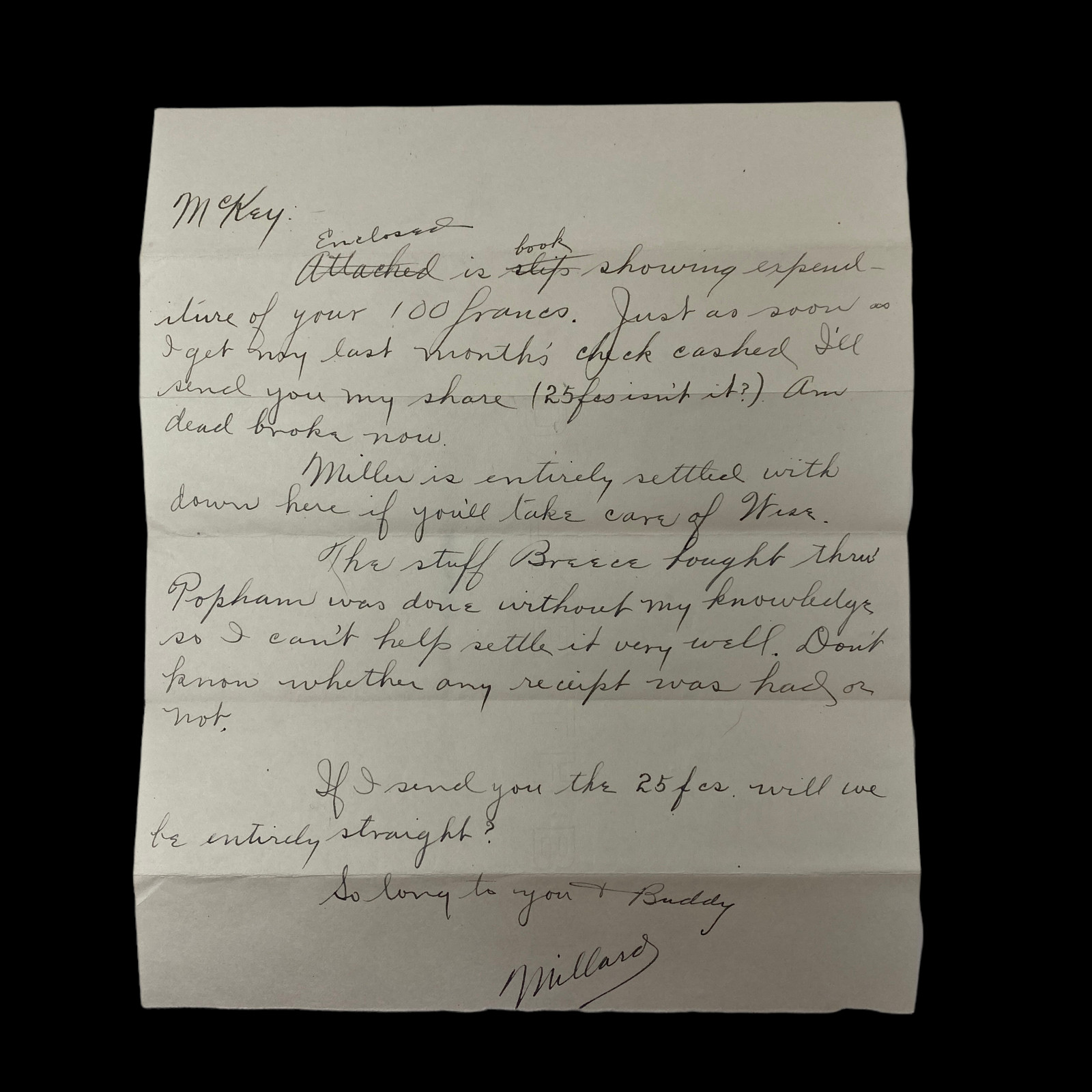 WWI 134th Field Artillery 1st Lieut.. E. V. McKey Jr. A.E.F. Soldier\'s Letter
