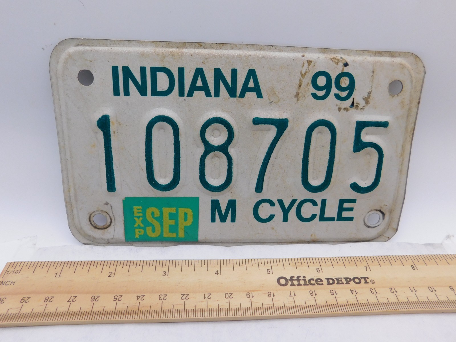 Vtg. 1999 Indiana Motorcycle License Plate 108705 Embossed Steel Hoosier State