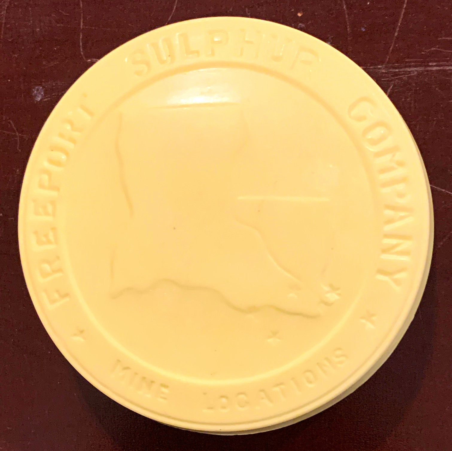 Freeport Sulphur Company Ivory Embossed Advertising Paperweight Nine Locations