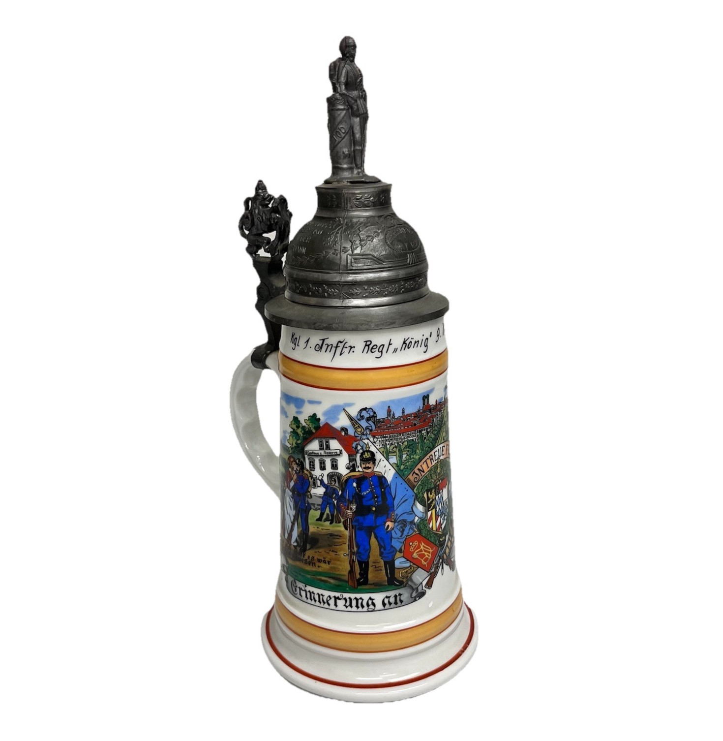 Vintage Army Military 1902-04 Beer Stein Pewter Germany Meine Sienslzeir AB39